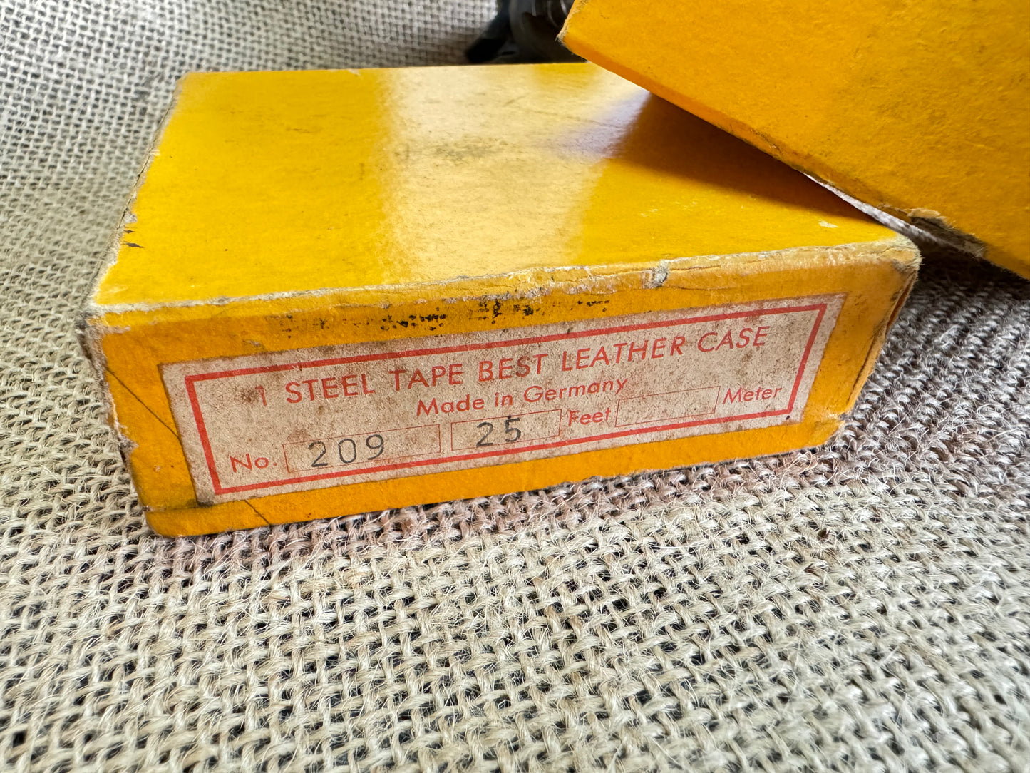 Vintage Foreign Tools No 209 25ft Steel Tape Measure with original box.