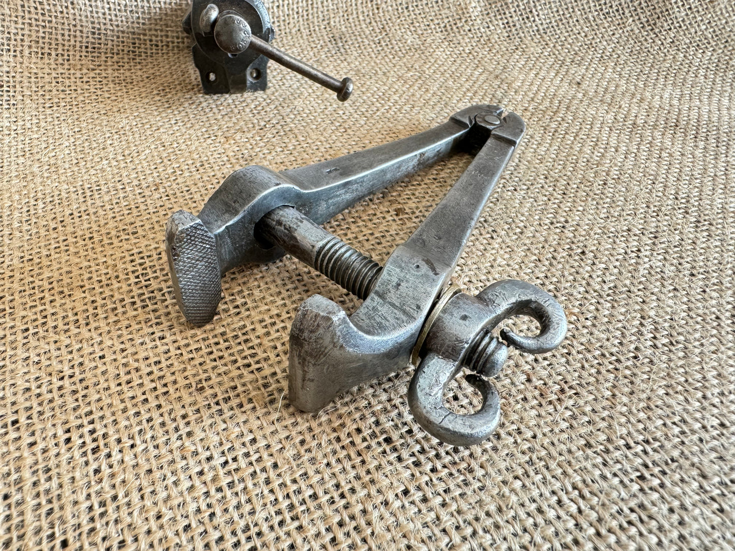 Antique Jewellers Hand Vice with Unusual Thumbscrew