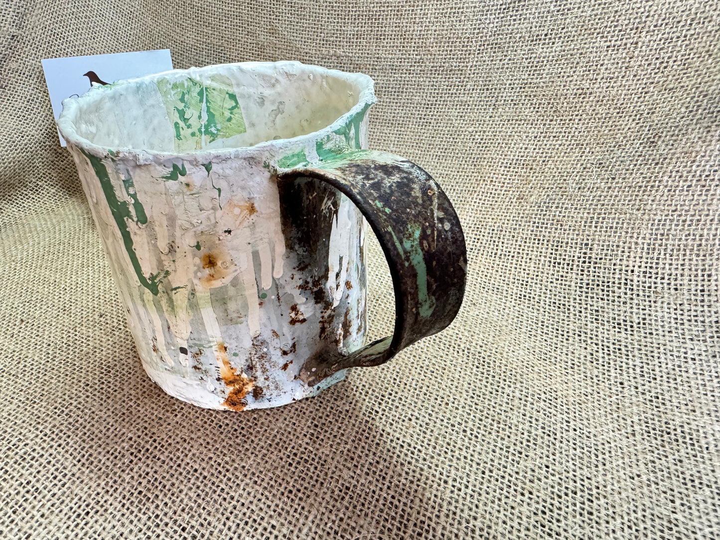 Vintage metal Jug with spilled paint, vase, paint brush stand etc