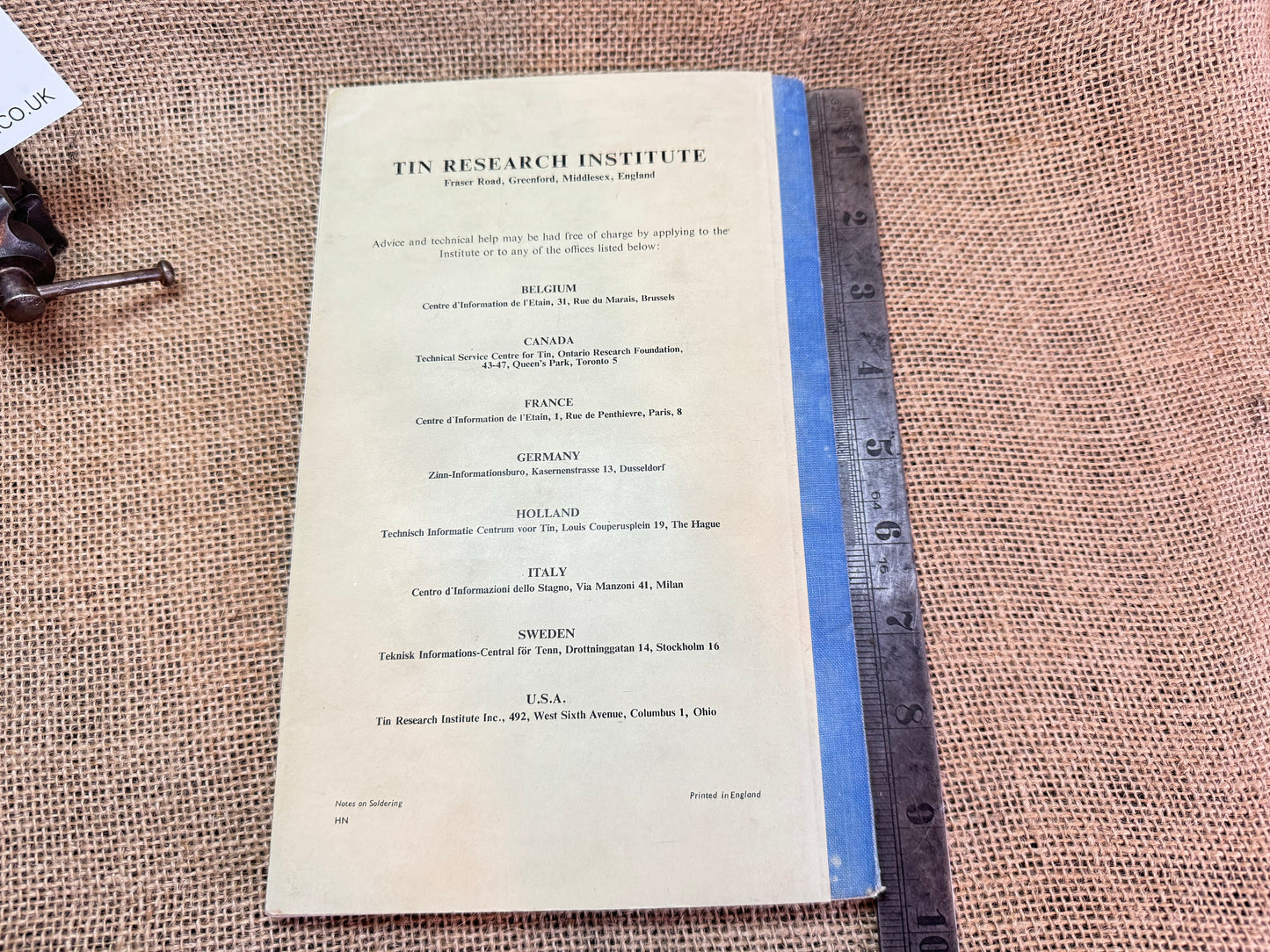 1956 Notes on Soldering by WR Lewis / Tin Research Institute