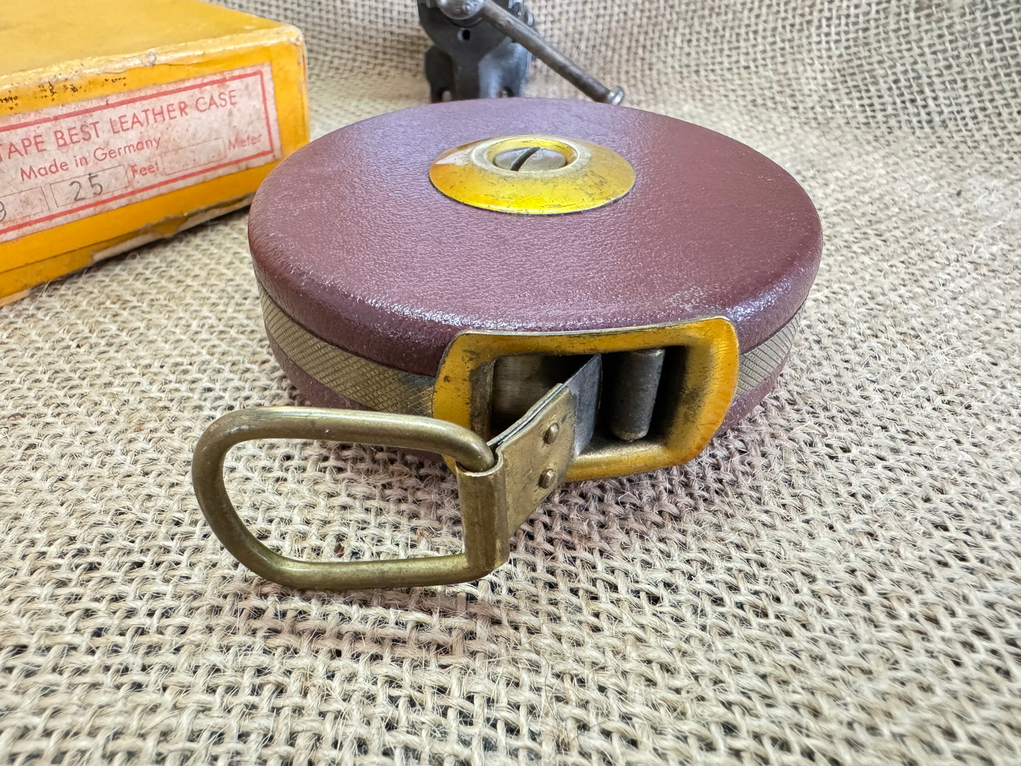 Vintage Foreign Tools No 209 25ft Steel Tape Measure with original box.