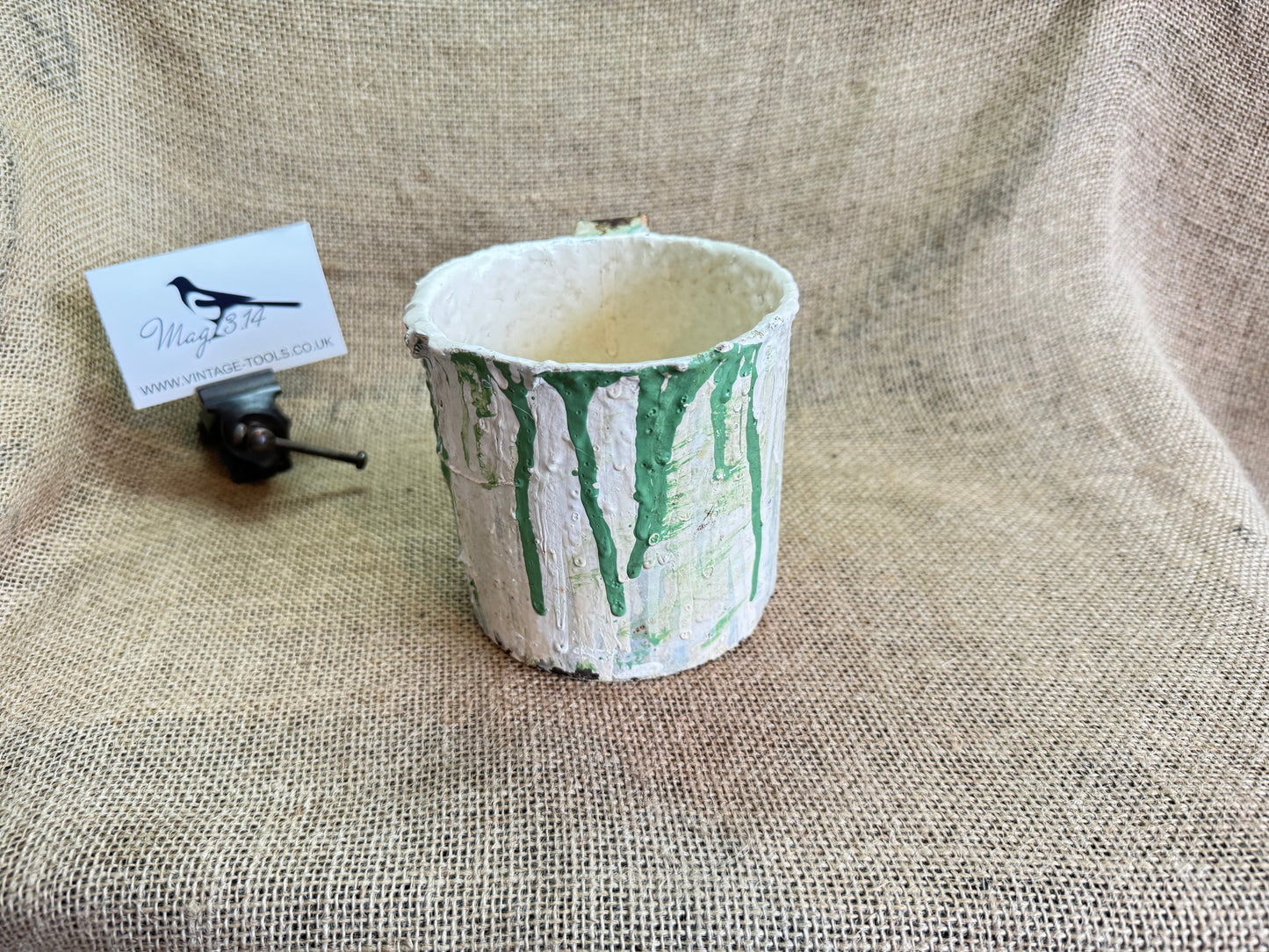 Vintage metal Jug with spilled paint, vase, paint brush stand etc