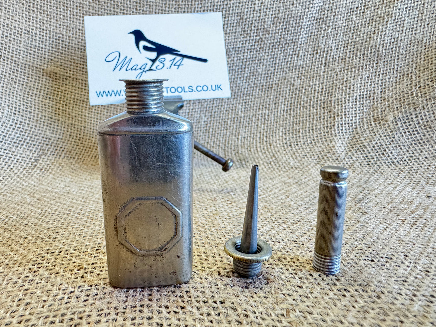 Vintage oil dropper can with 1896 Pat date & screw lid.