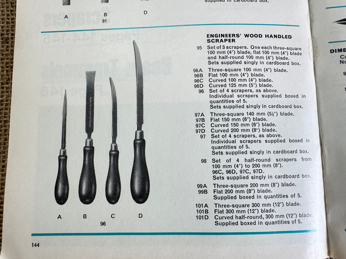 Moore & Wright No 96 Set of 3 Wooden Handle Bearing Scrapers