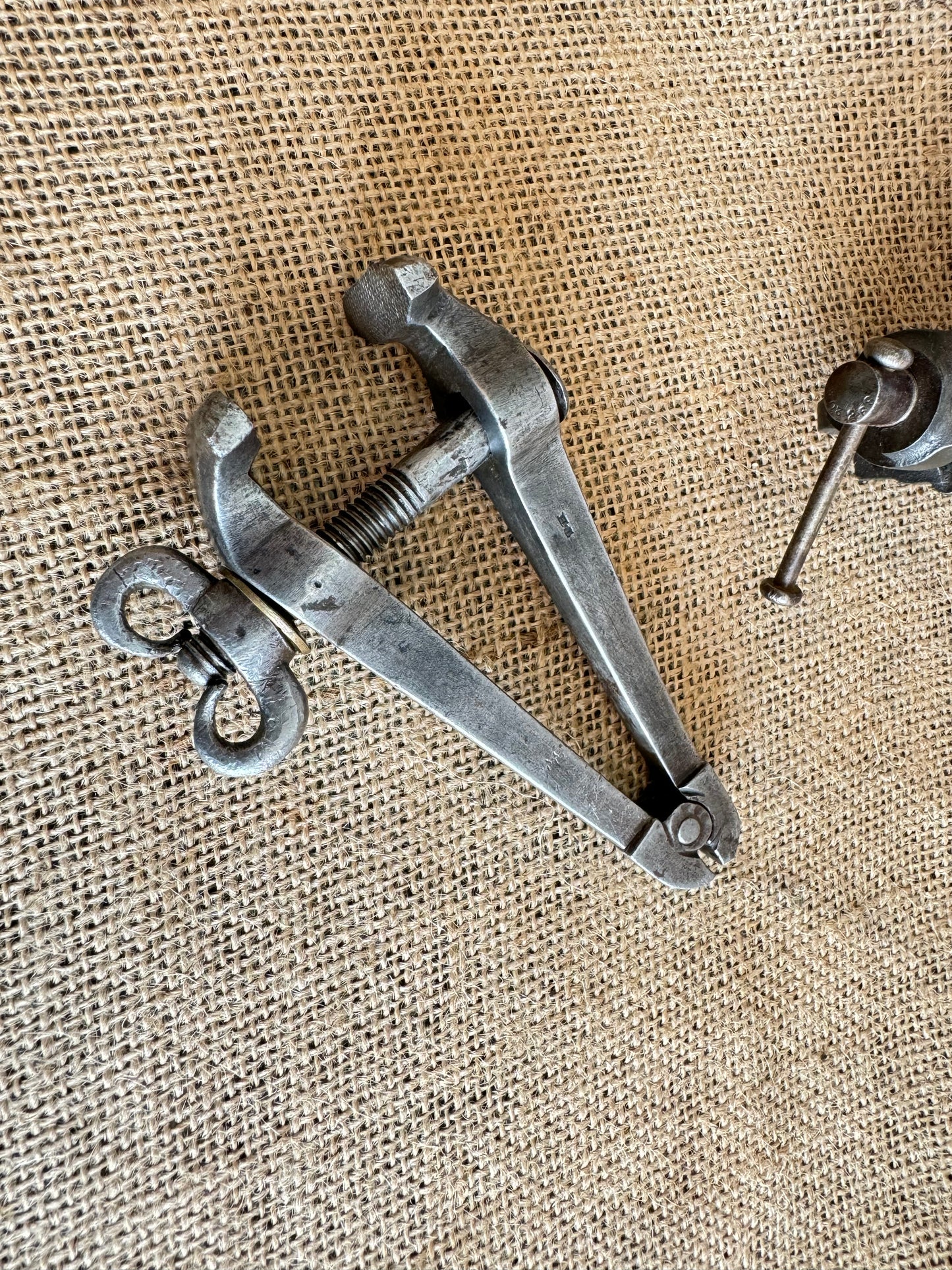 Antique Jewellers Hand Vice with Unusual Thumbscrew