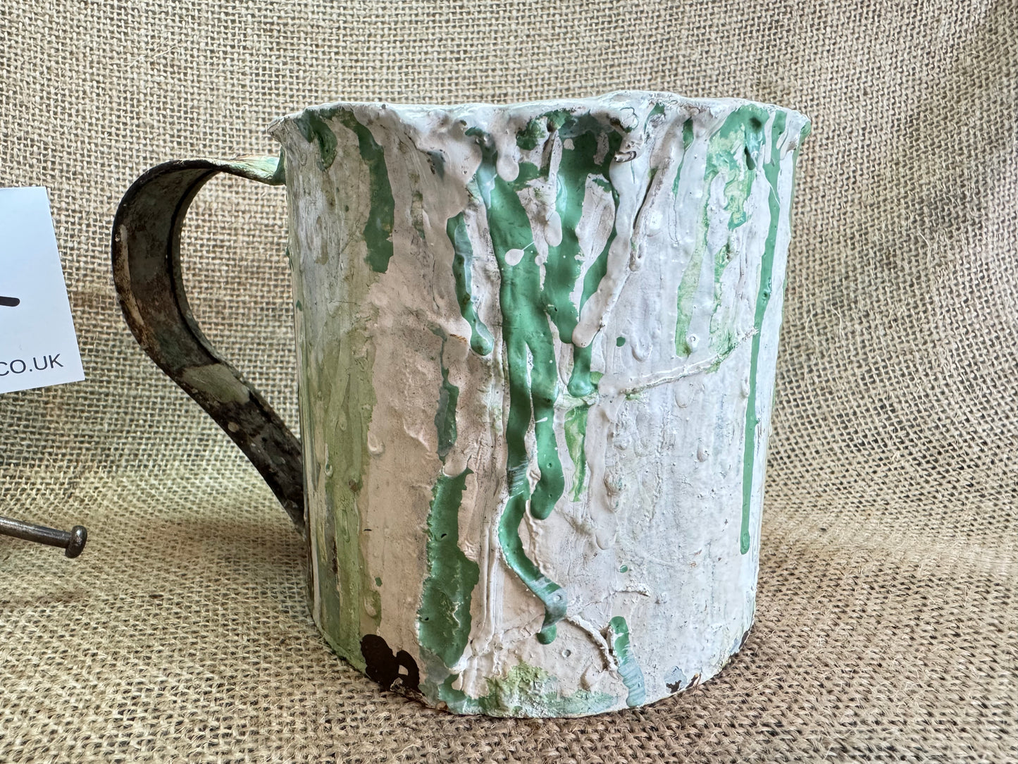 Vintage metal Jug with spilled paint, vase, paint brush stand etc