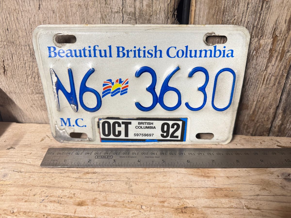 Beautiful British Columbia License Plate N6 3630