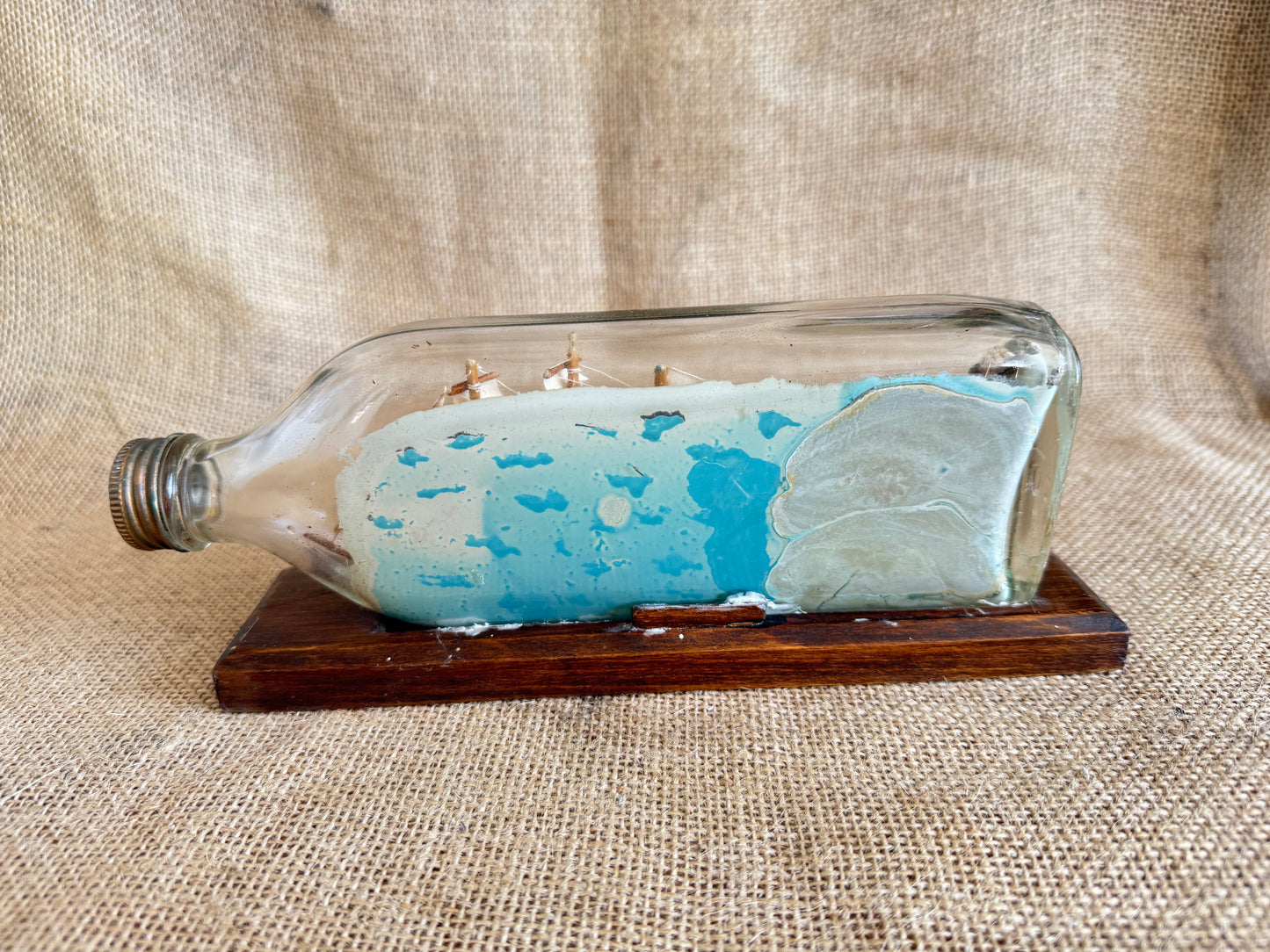 Vintage Ship In A Bottle with Village Diorama