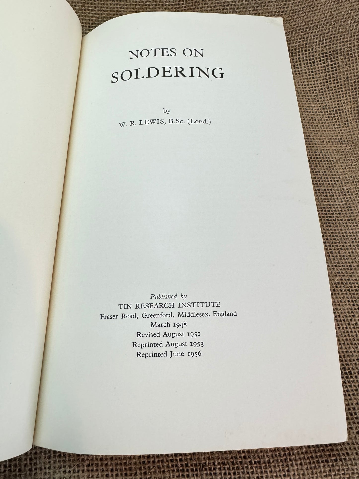 1956 Notes on Soldering by WR Lewis / Tin Research Institute