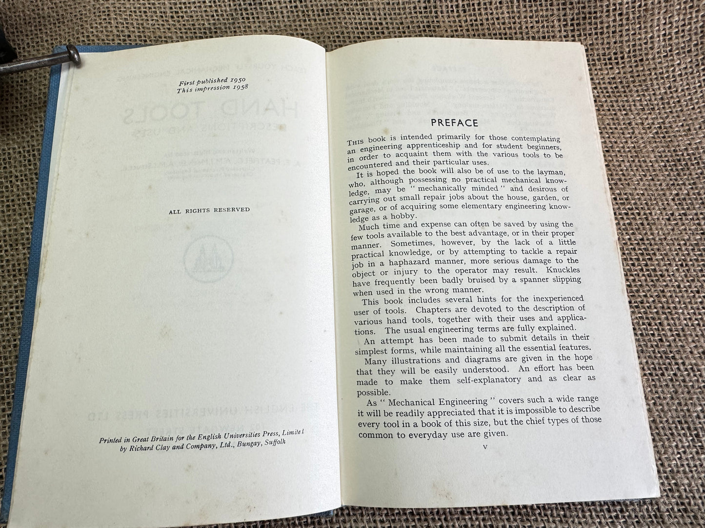 1958 Teach Yourself Mechanical Engineering Volume 1 Hand Tools