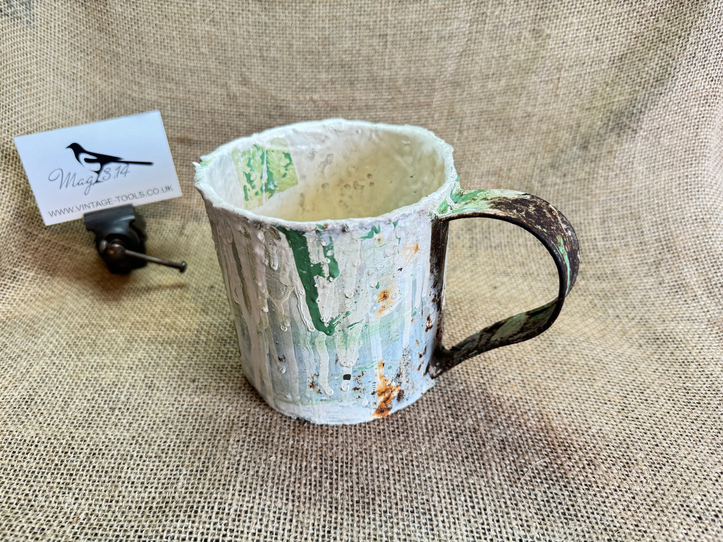 Vintage metal Jug with spilled paint, vase, paint brush stand etc