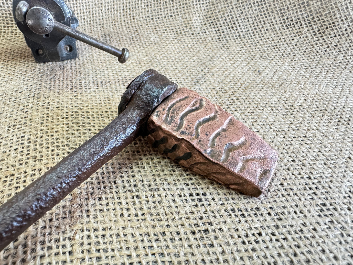 Antique Interesting Primitive Copper Head Hammer or Iron