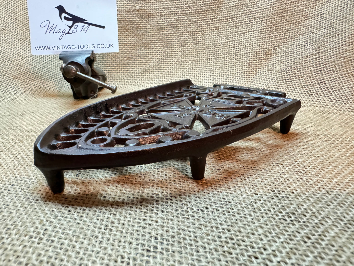 Antique Cast Flat Iron Trivet with Hot Cross Design