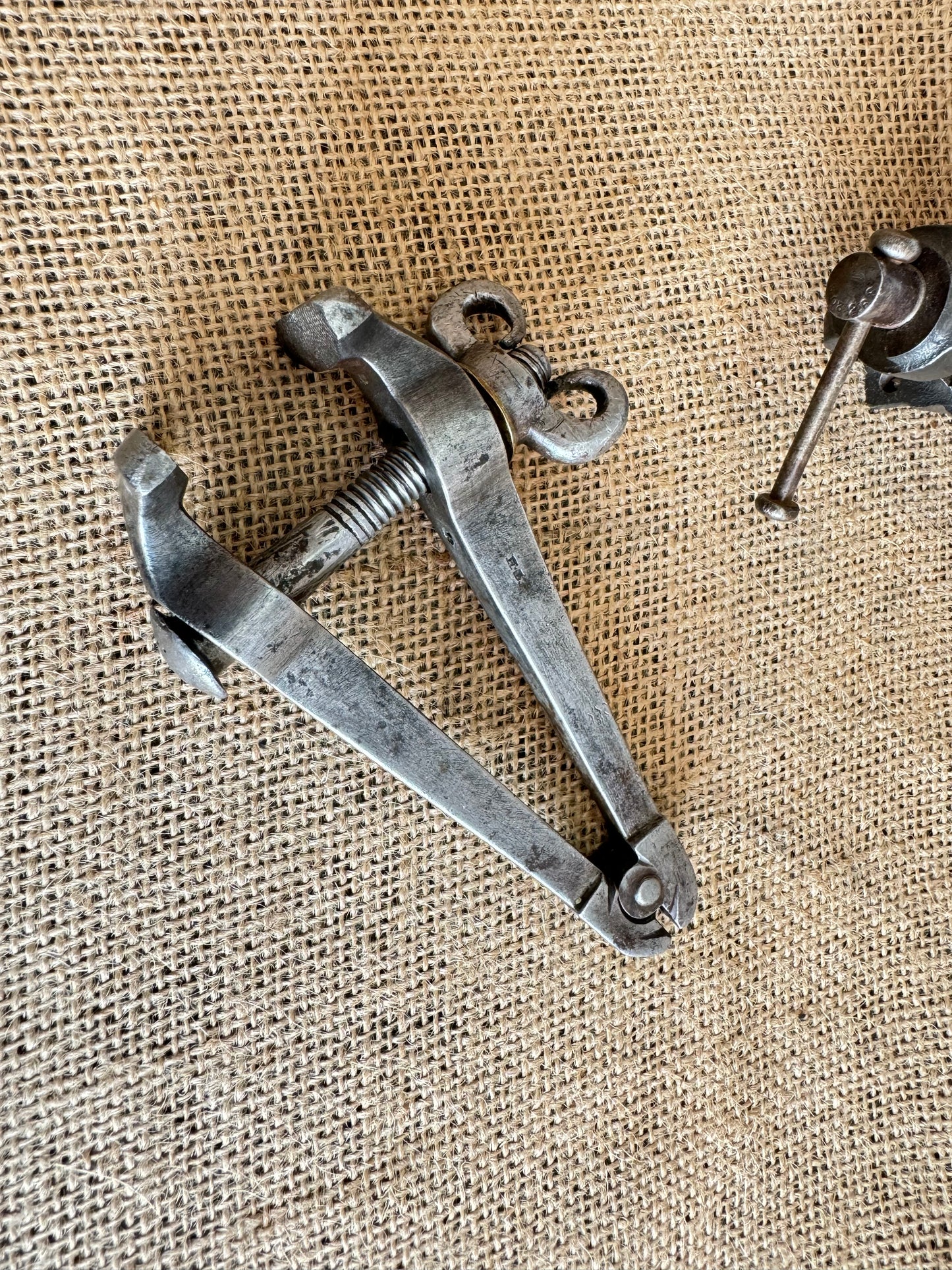 Antique Jewellers Hand Vice with Unusual Thumbscrew