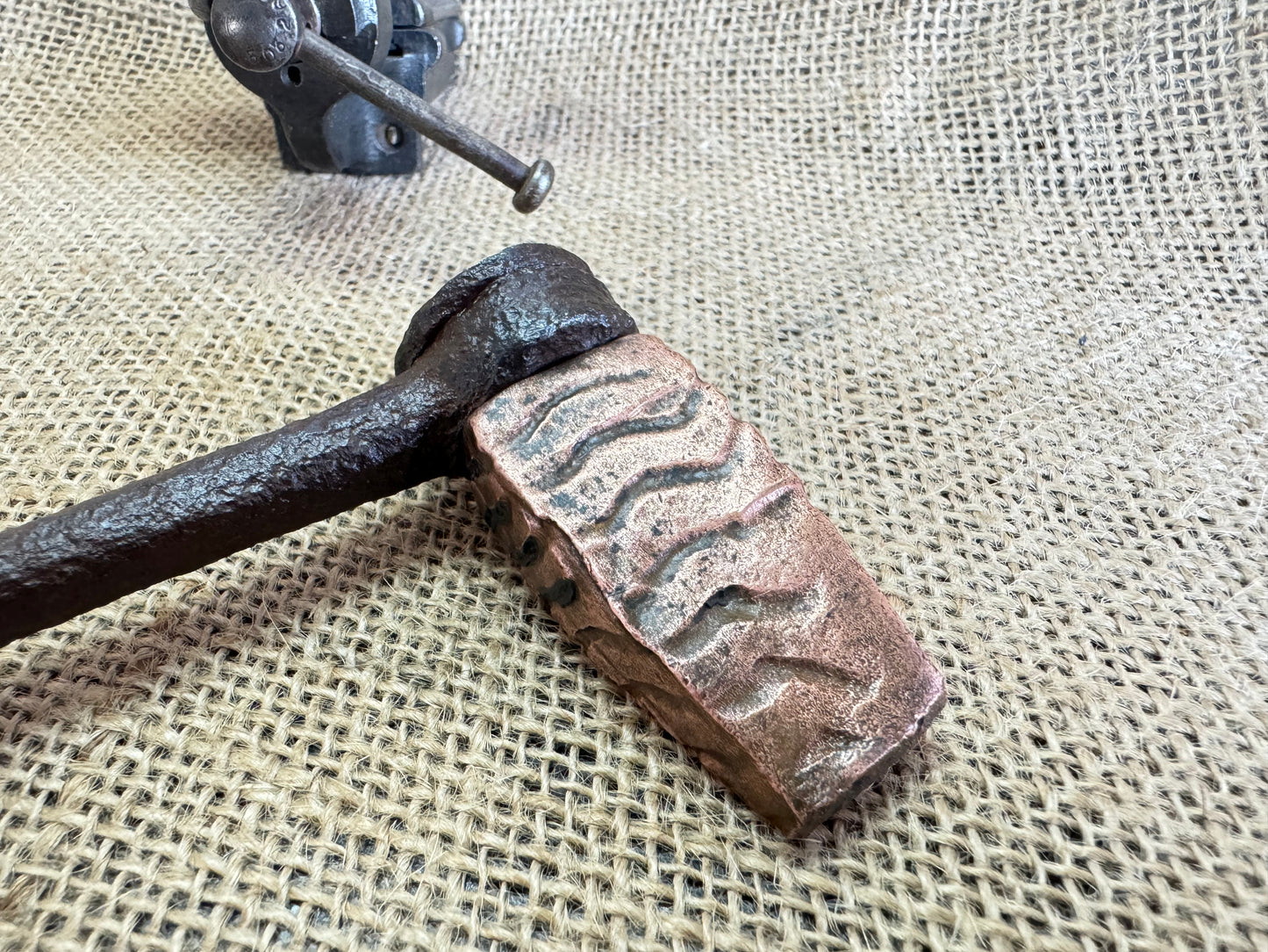 Antique Interesting Primitive Copper Head Hammer or Iron