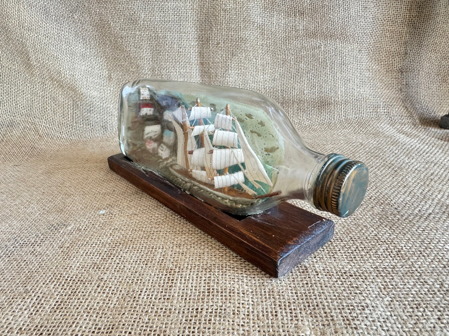 Vintage Ship In A Bottle with Village Diorama