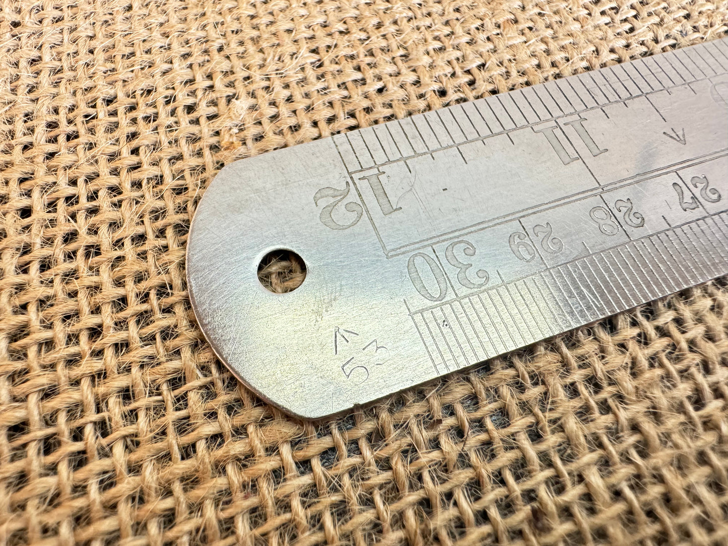 1945 ABC Rules & Measures 12” Stainless Steel Rule with Military Broadarrow Markings