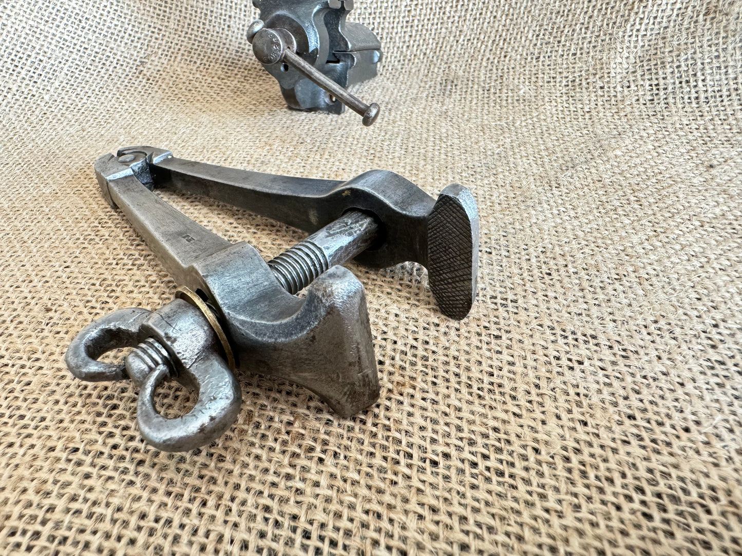 Antique Jewellers Hand Vice with Unusual Thumbscrew
