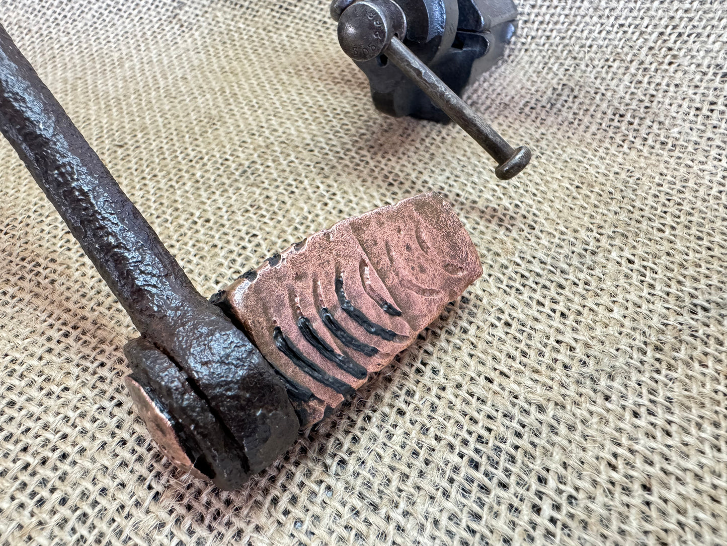 Antique Interesting Primitive Copper Head Hammer or Iron