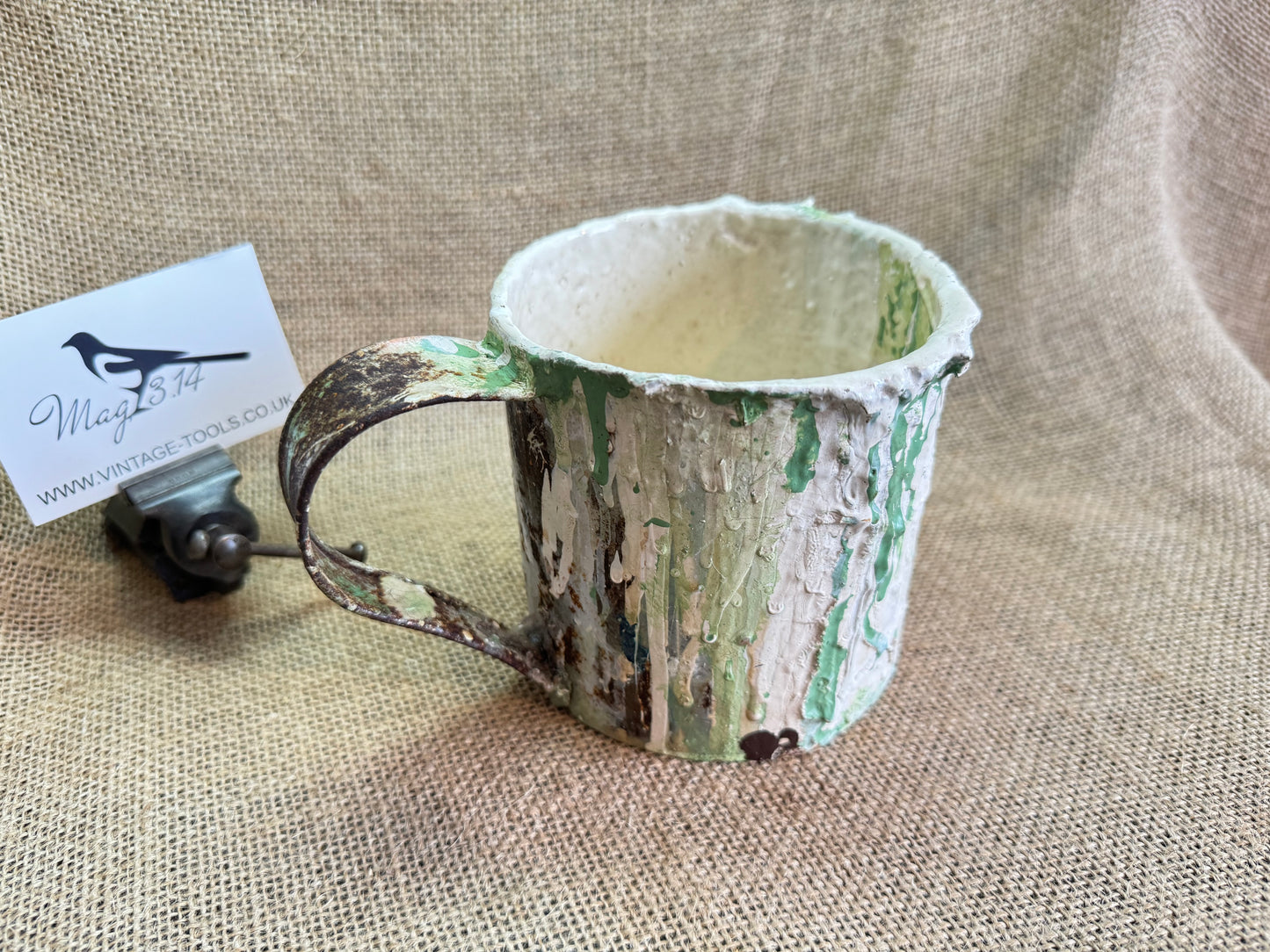 Vintage metal Jug with spilled paint, vase, paint brush stand etc
