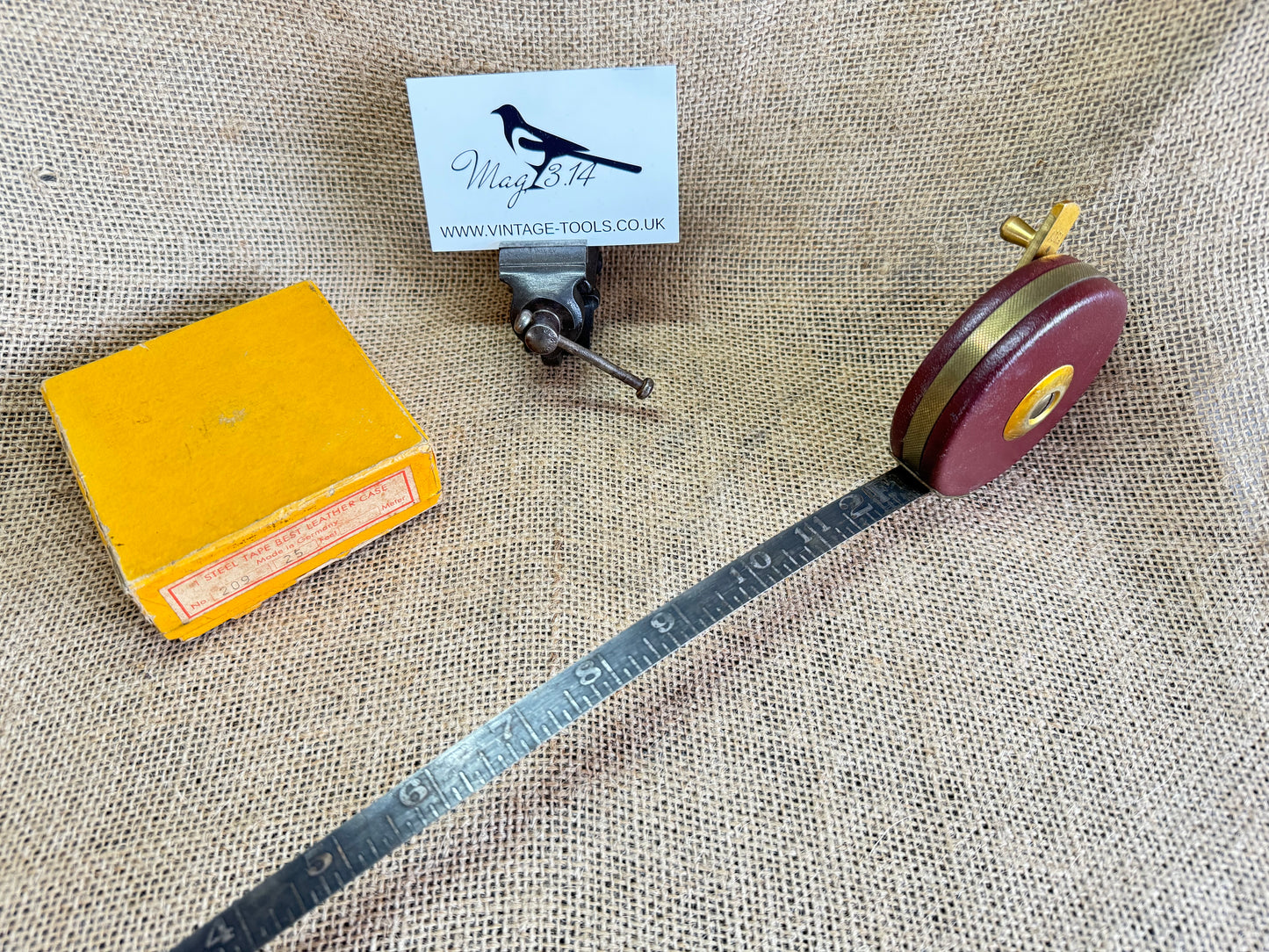 Vintage Foreign Tools No 209 25ft Steel Tape Measure with original box.