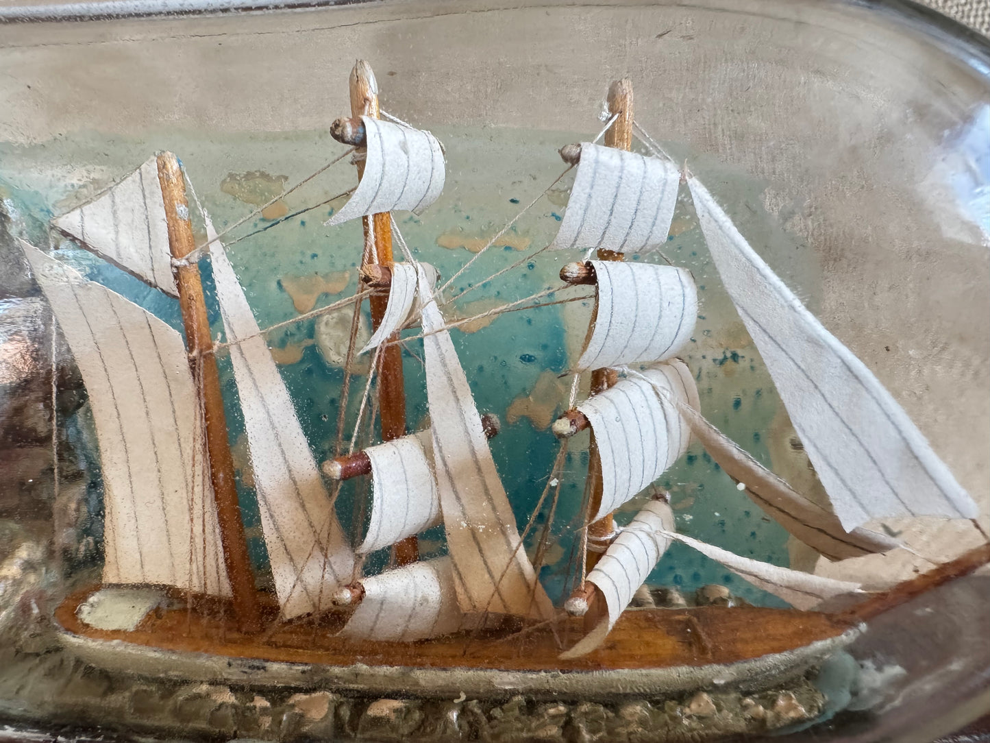 Vintage Ship In A Bottle with Village Diorama