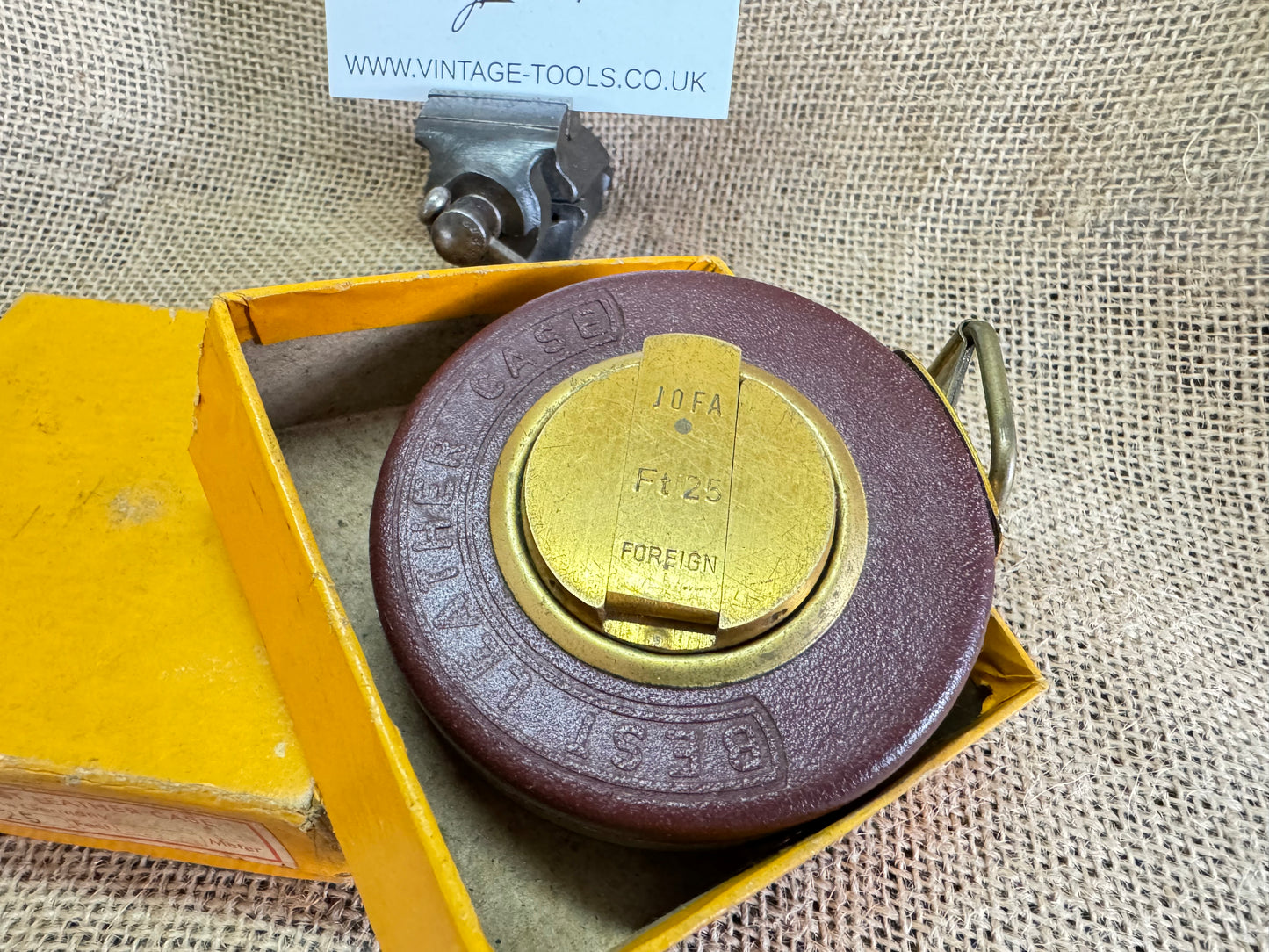 Vintage Foreign Tools No 209 25ft Steel Tape Measure with original box.
