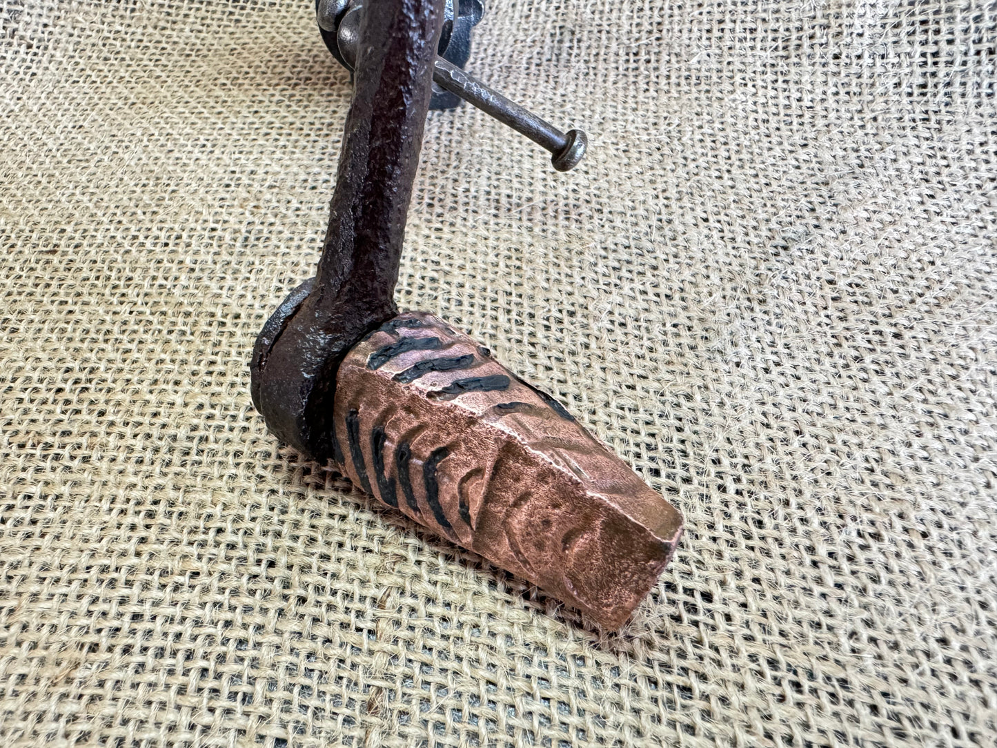 Antique Interesting Primitive Copper Head Hammer or Iron
