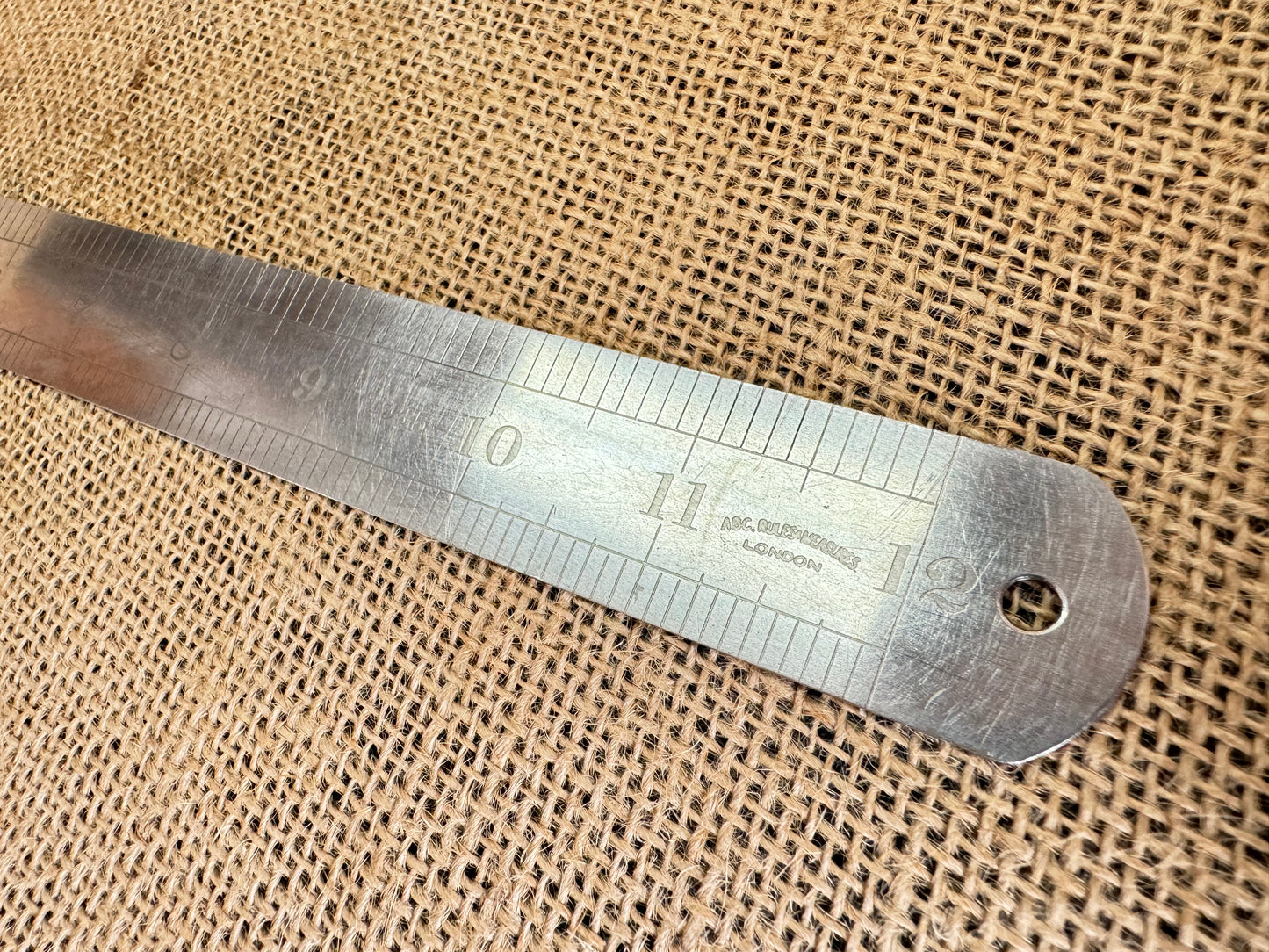 1945 ABC Rules & Measures 12” Stainless Steel Rule with Military Broadarrow Markings