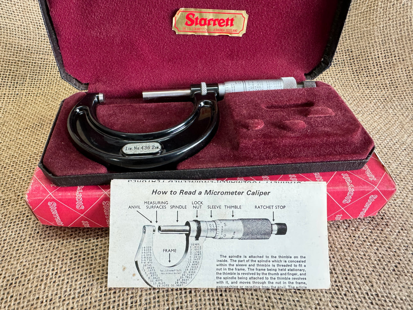 Starrett No 436 1-2” Micrometer with original box & case