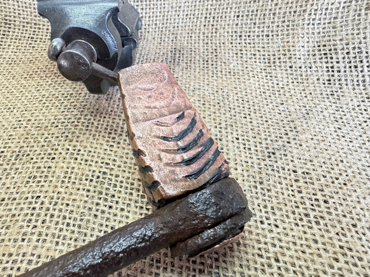 Antique Interesting Primitive Copper Head Hammer or Iron