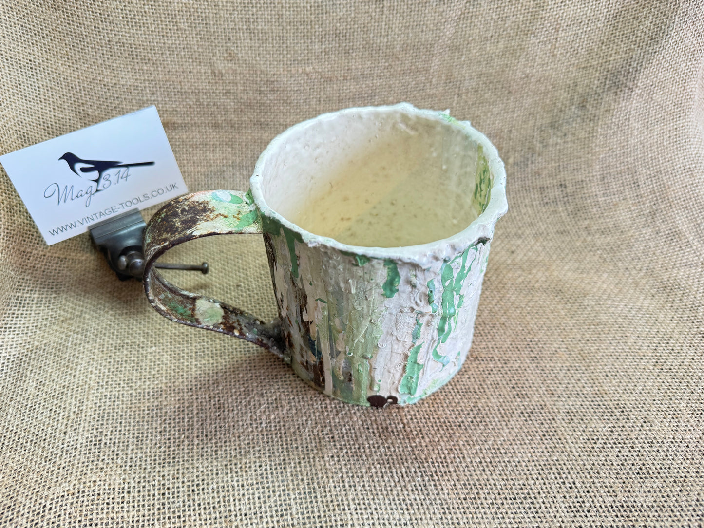 Vintage metal Jug with spilled paint, vase, paint brush stand etc