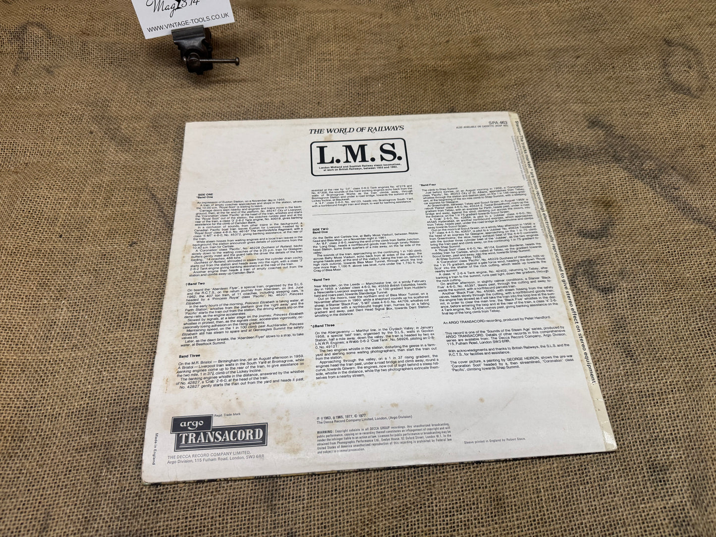 Argo Transacord vinyl record album titled "The World of Railways - L.M.S.