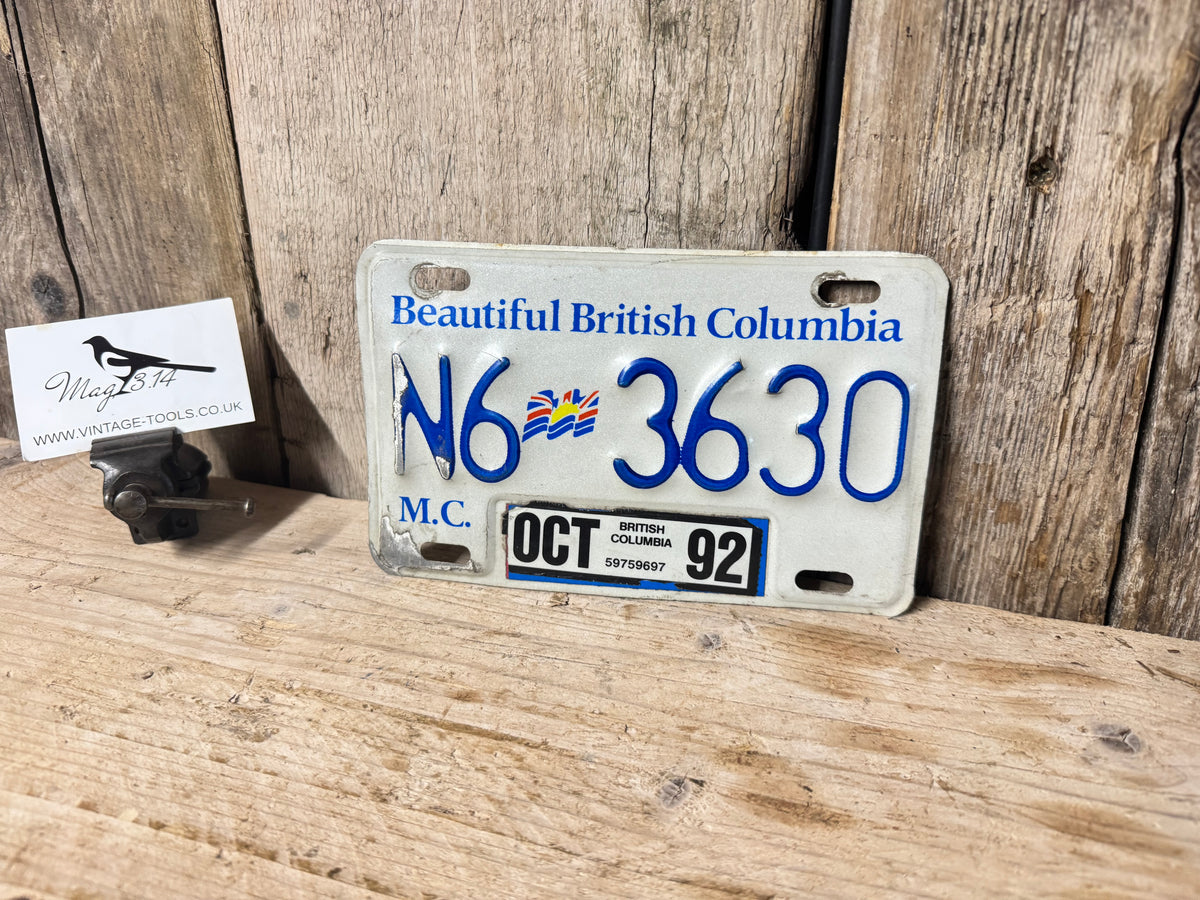 Beautiful British Columbia License Plate N6 3630