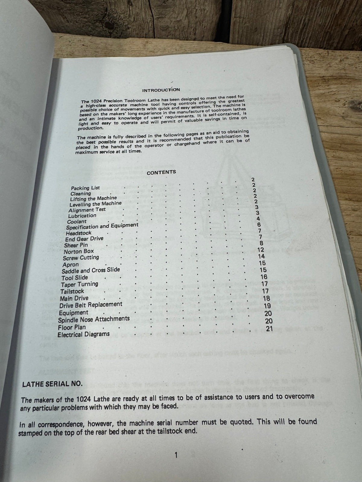 Smart & Brown Model 1024 Precision Toolroom Lathe Operating & Maintenance Instruction Manual