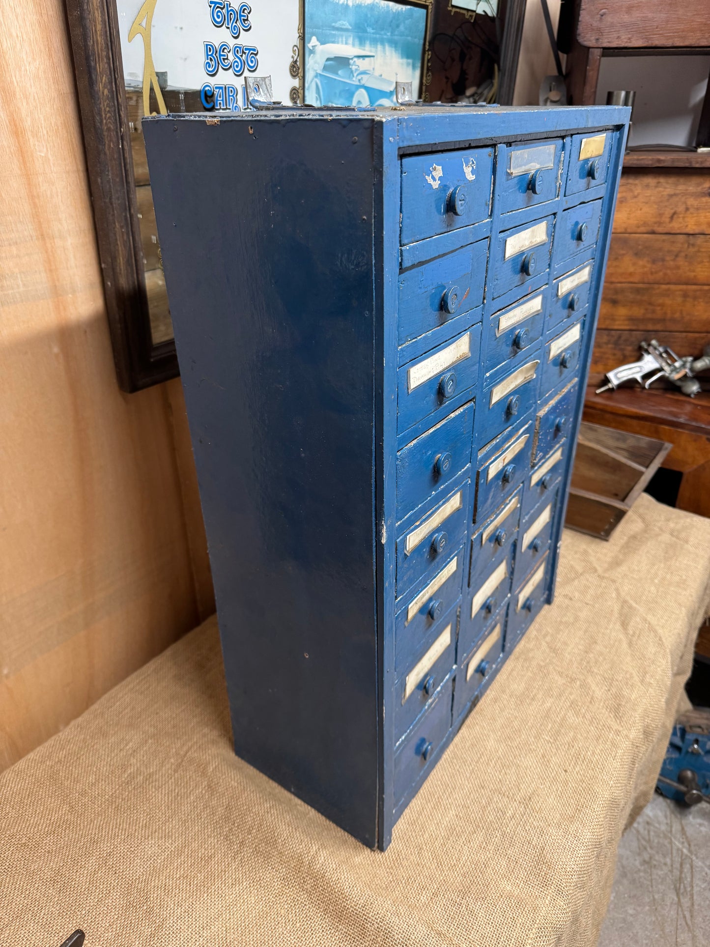 Vintage Blue 24 Drawer Wall Unit