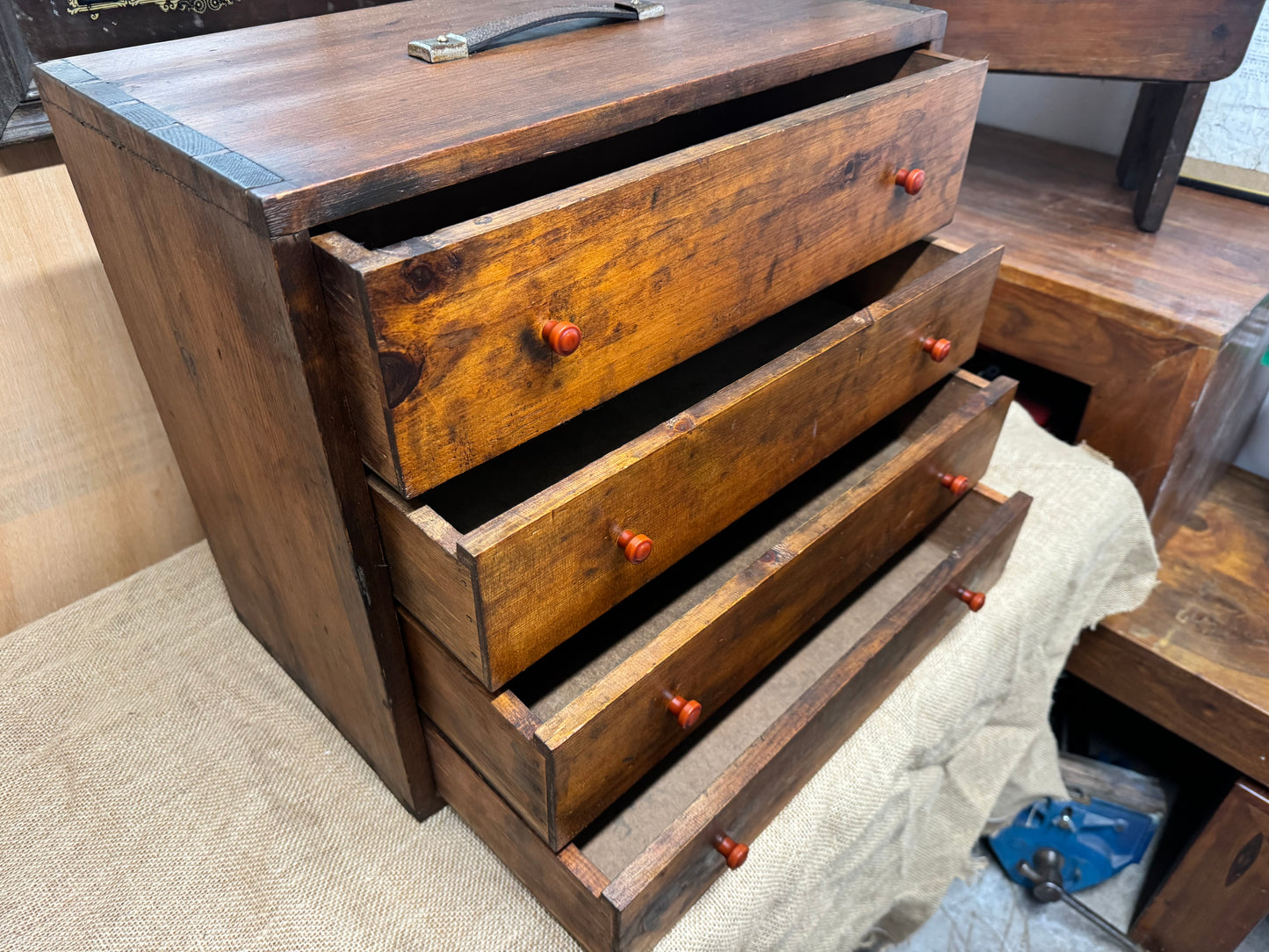 Vintage Pine 4 Drawer Machinist / Engineers Tool Chest