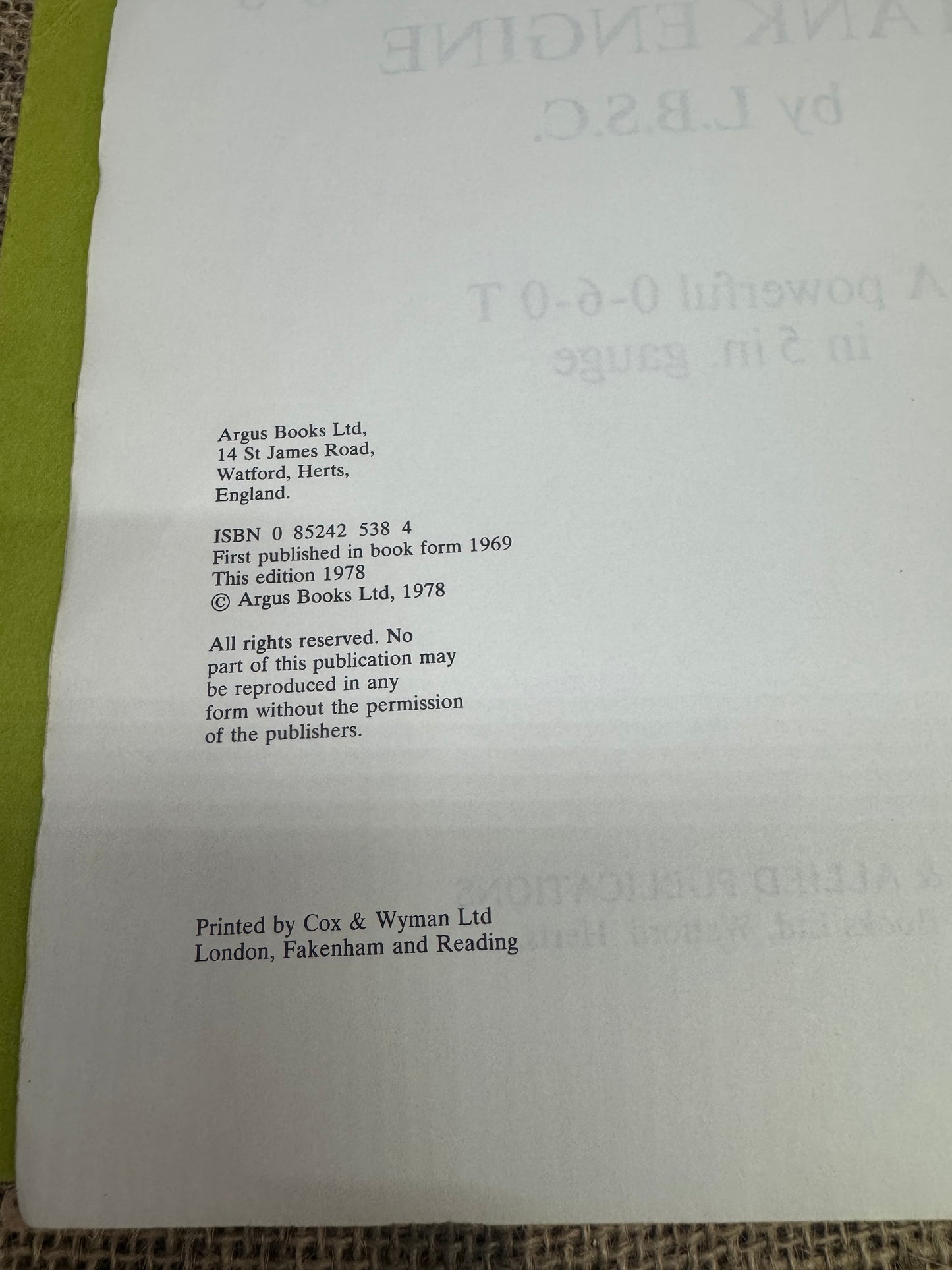 SPEEDY GREAT WESTERN 0-6-0 TANK ENGINE Technical Publication