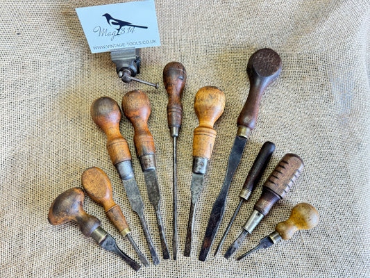 Selection of 10 Vintage Screwdrivers / Turnscrews Marples, Foreign etc