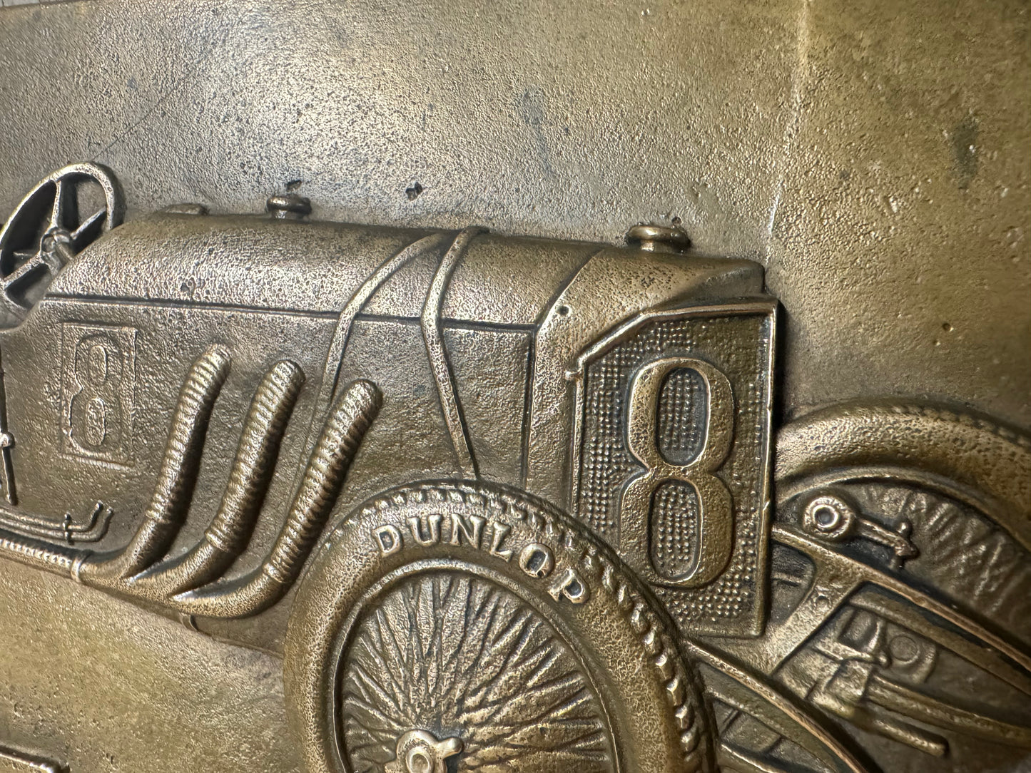 Solid Brass Embossed Wall Plaque Featuring a Mercedes SSK Race Car No 8