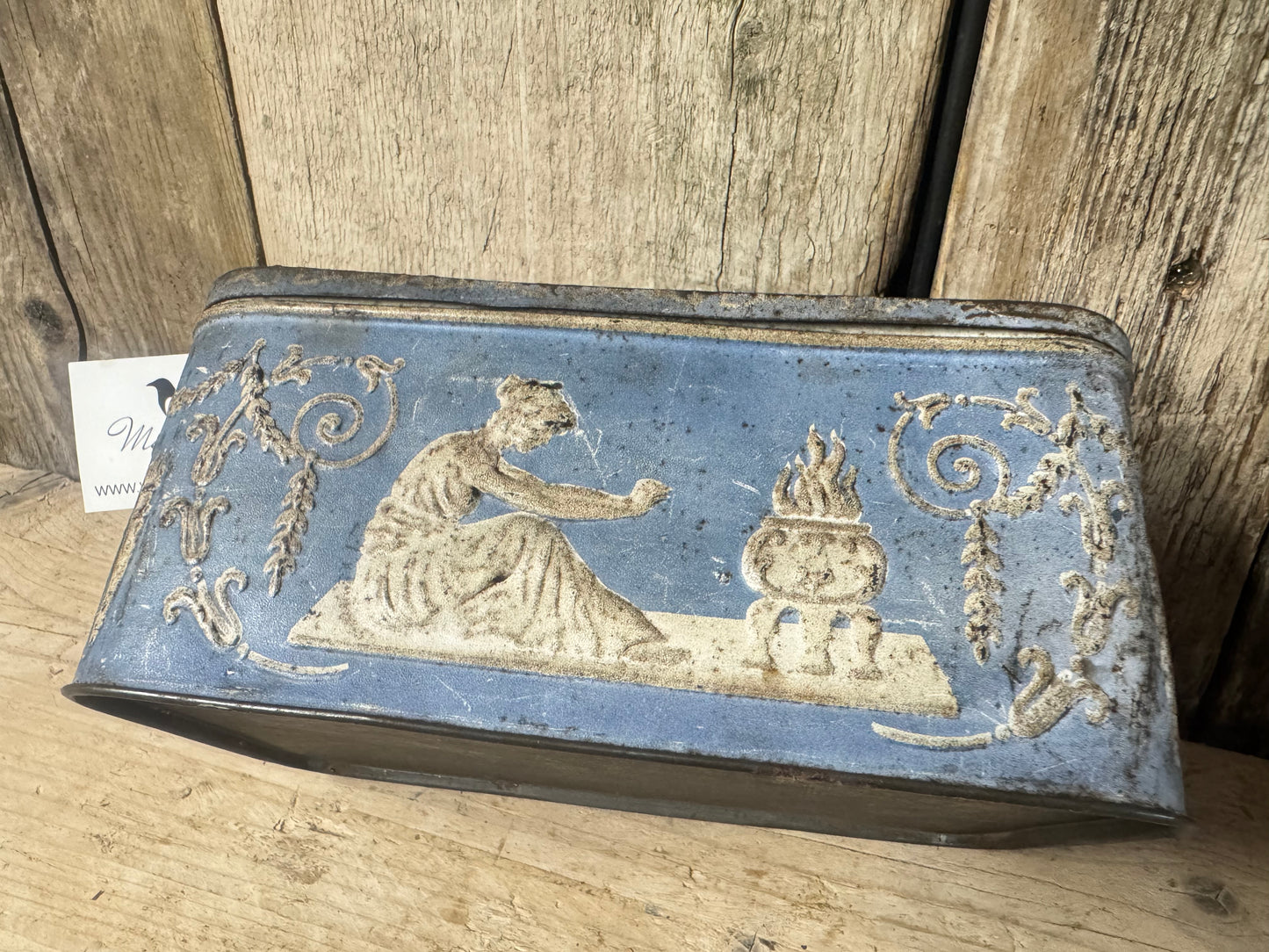 Vintage Coffee Tin with Roman Embossed Procne & Cupid Motiffs