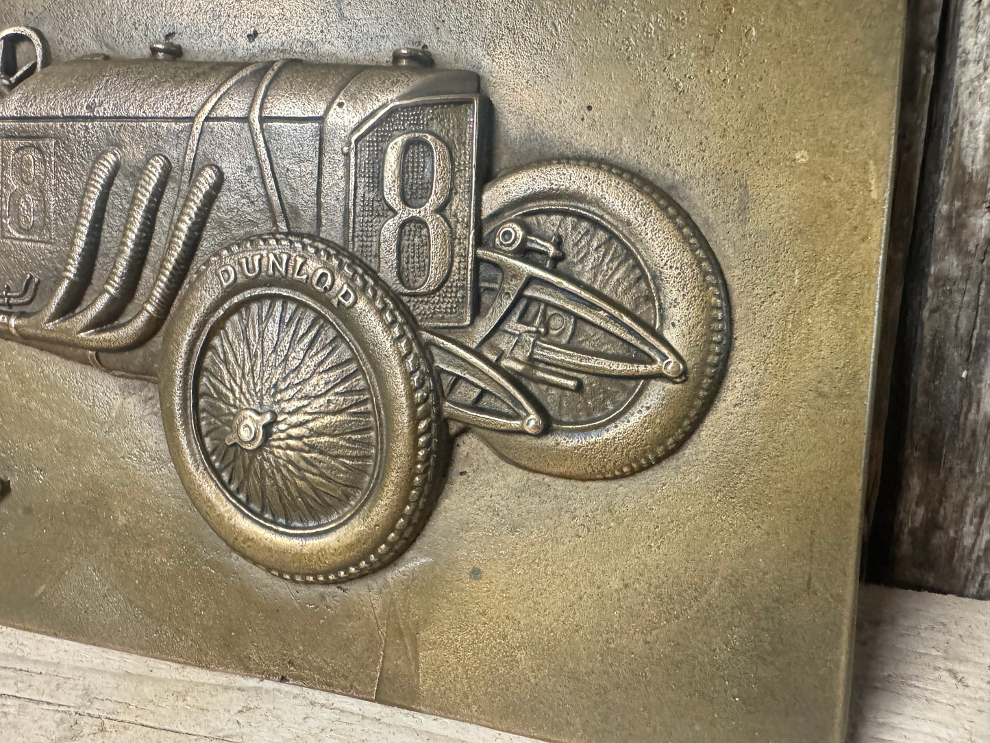 Solid Brass Embossed Wall Plaque Featuring a Mercedes SSK Race Car No 8