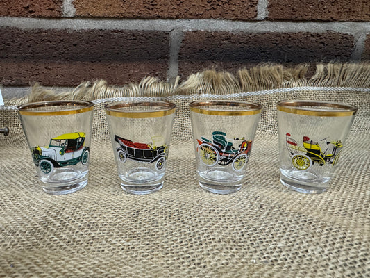 Set of 4 Vintage Car Themed Shot Glasses