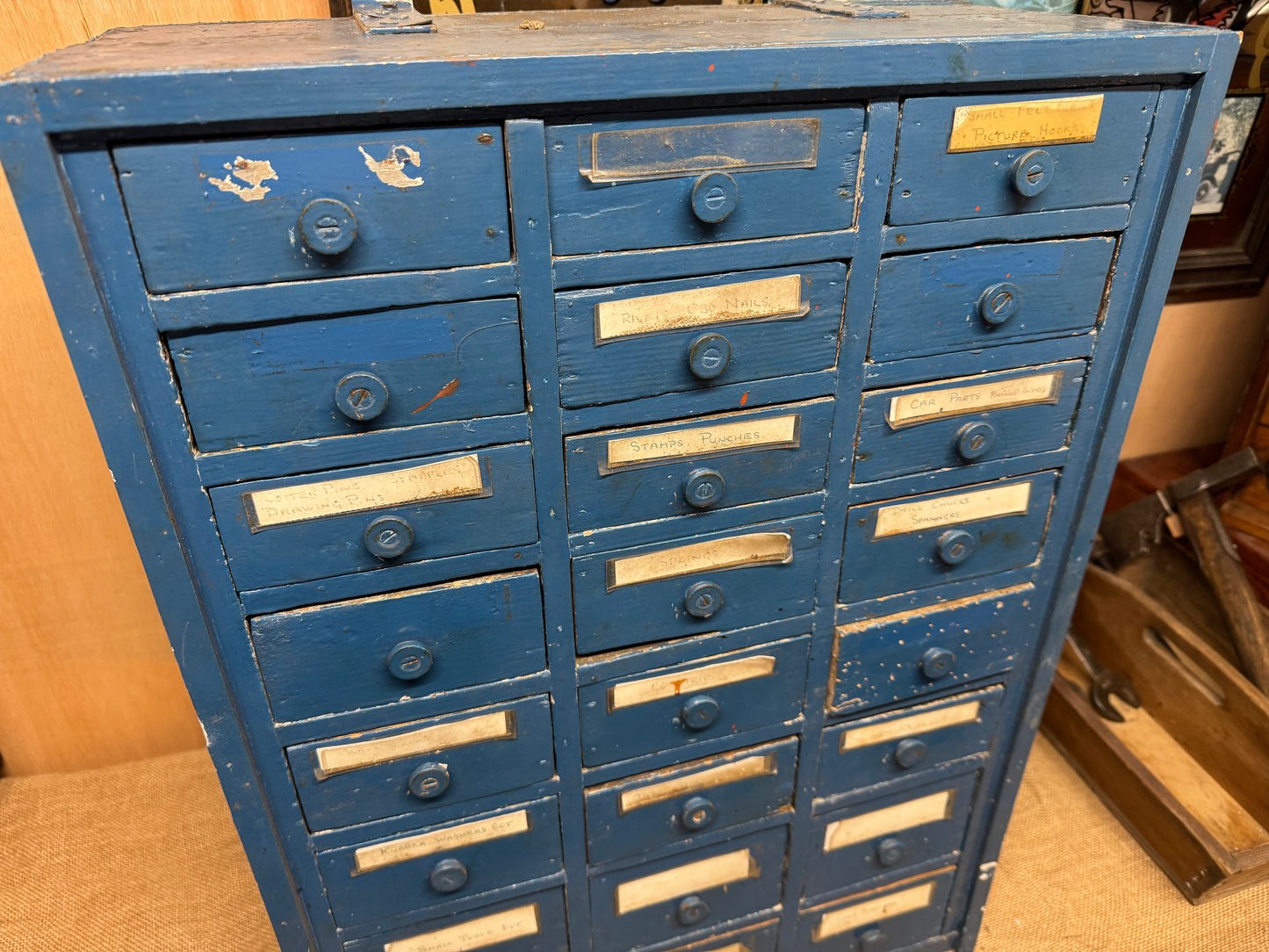 Vintage Blue 24 Drawer Wall Unit