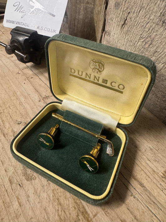 Dunn & Co Green & Brass Golfing Themed Cufflinks & Tie Pin