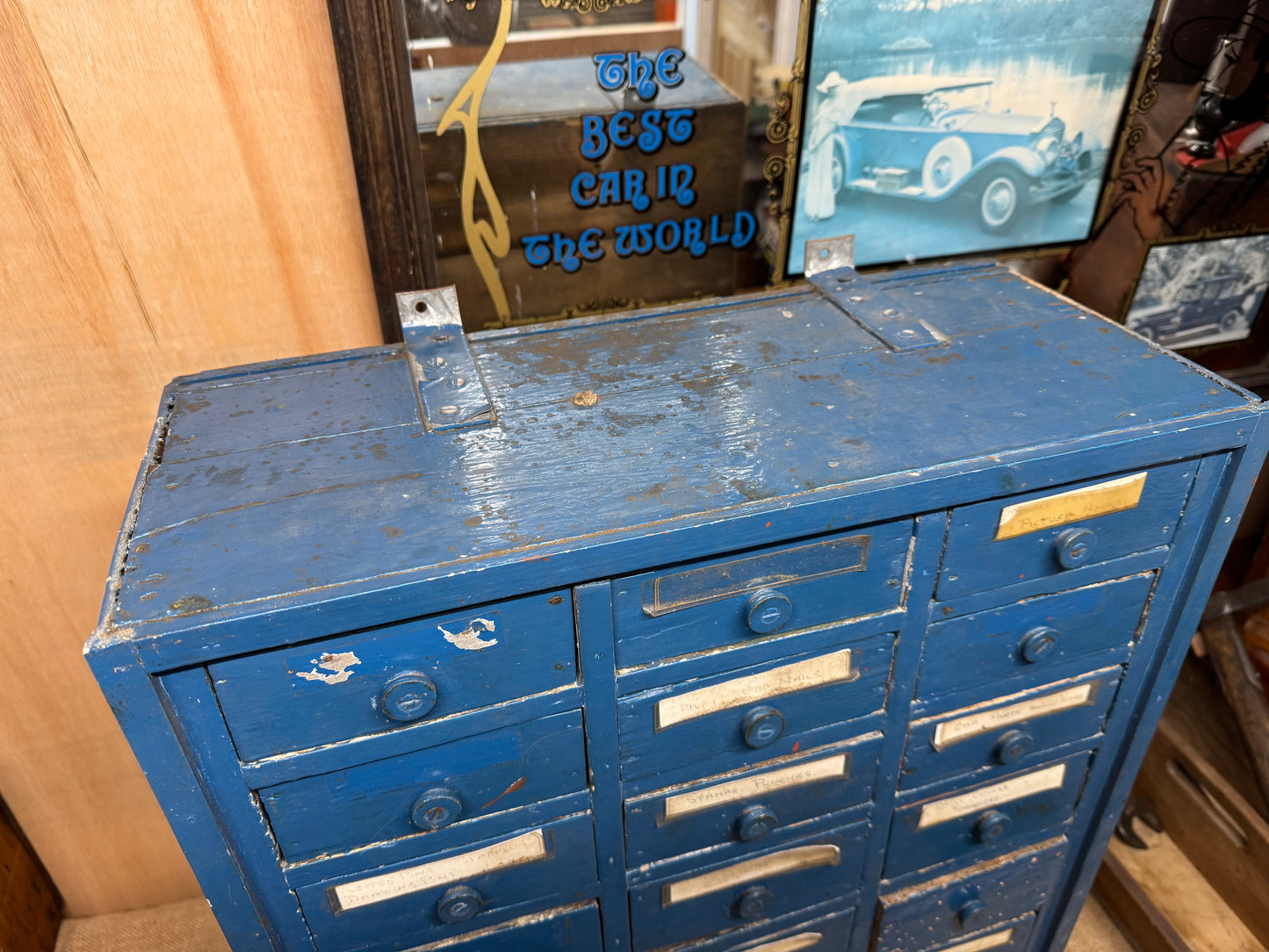 Vintage Blue 24 Drawer Wall Unit