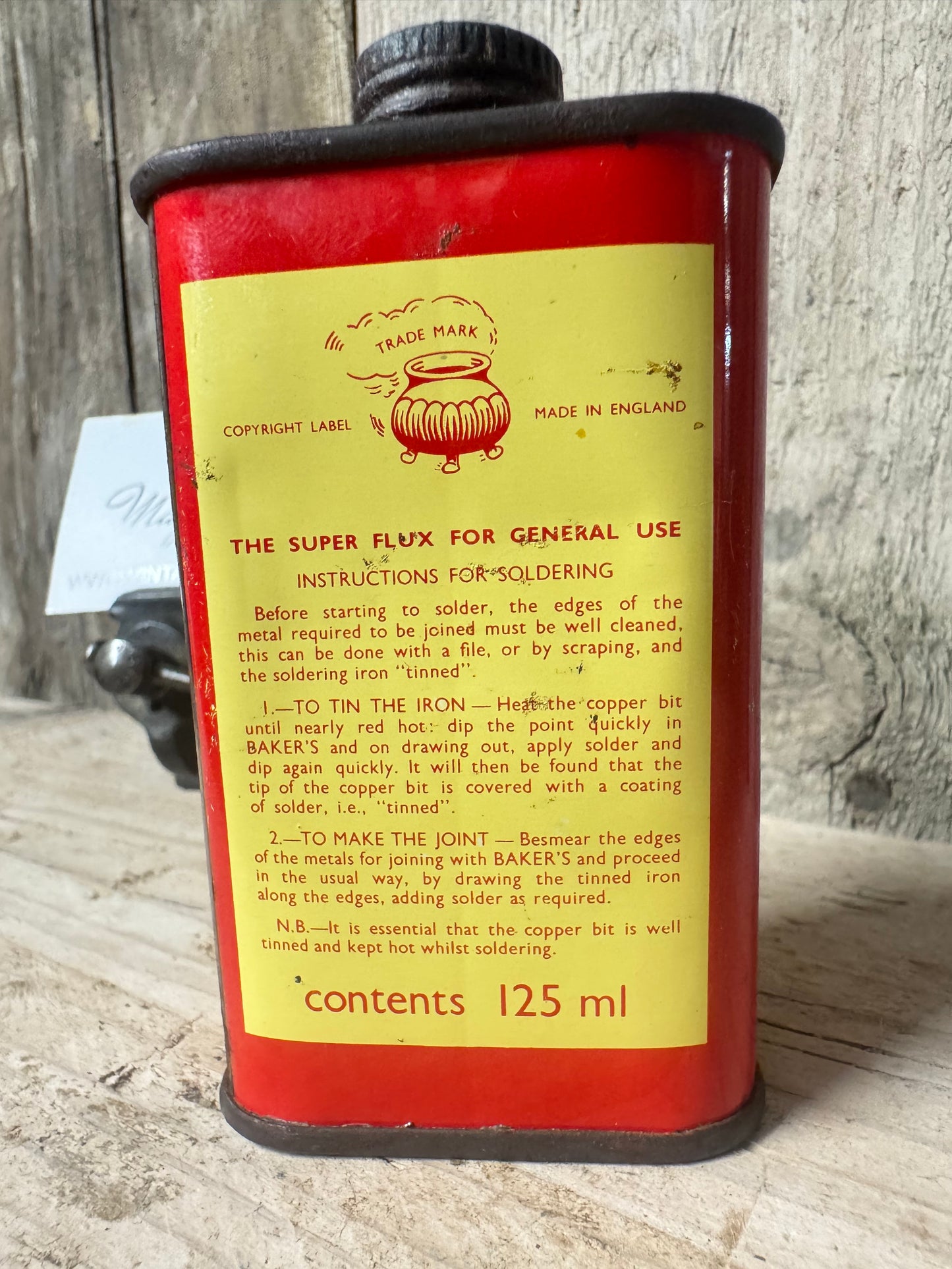 Vintage Baker's Soldering Fluid No. 3 Tin