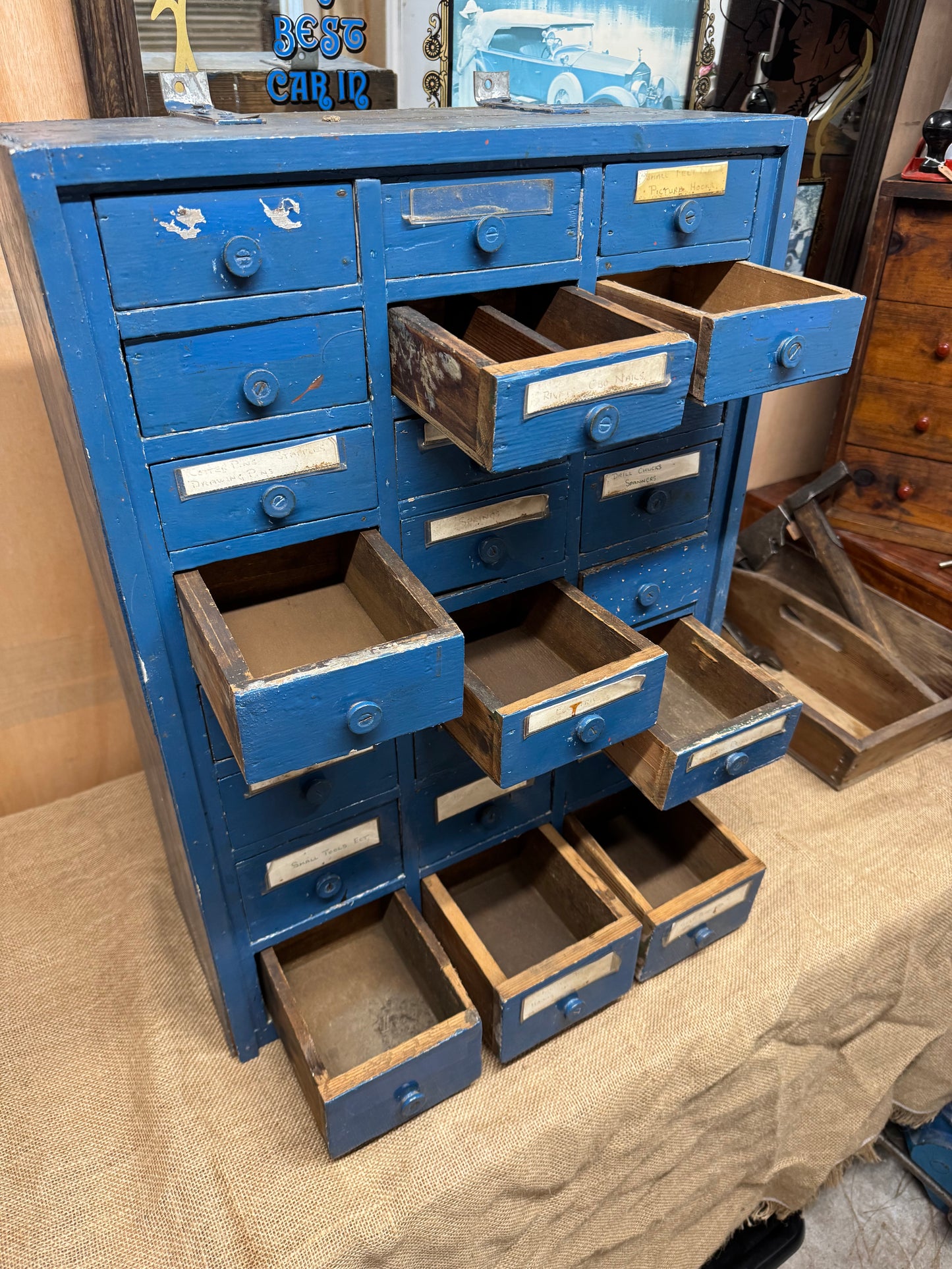 Vintage Blue 24 Drawer Wall Unit