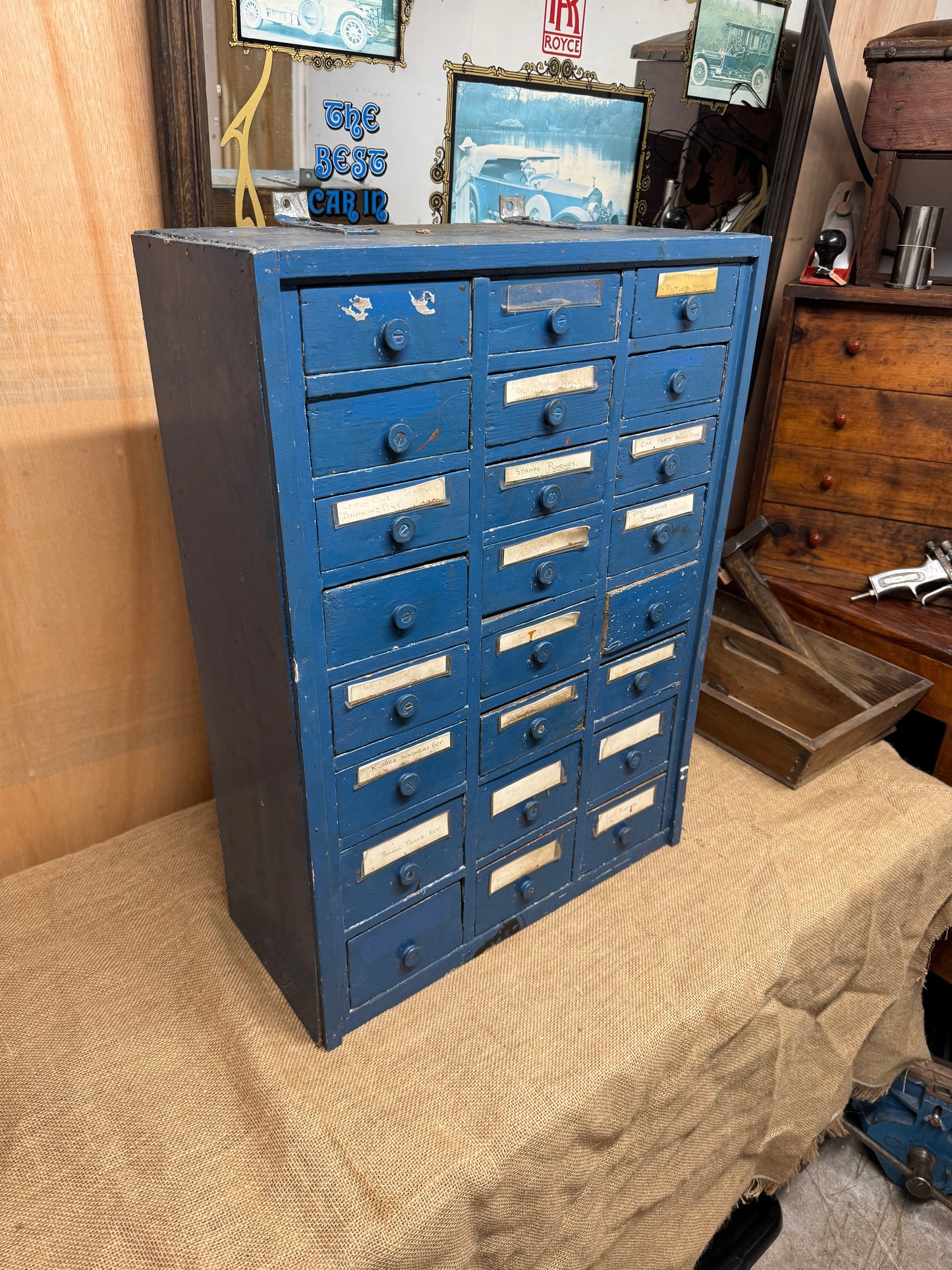 Vintage Blue 24 Drawer Wall Unit