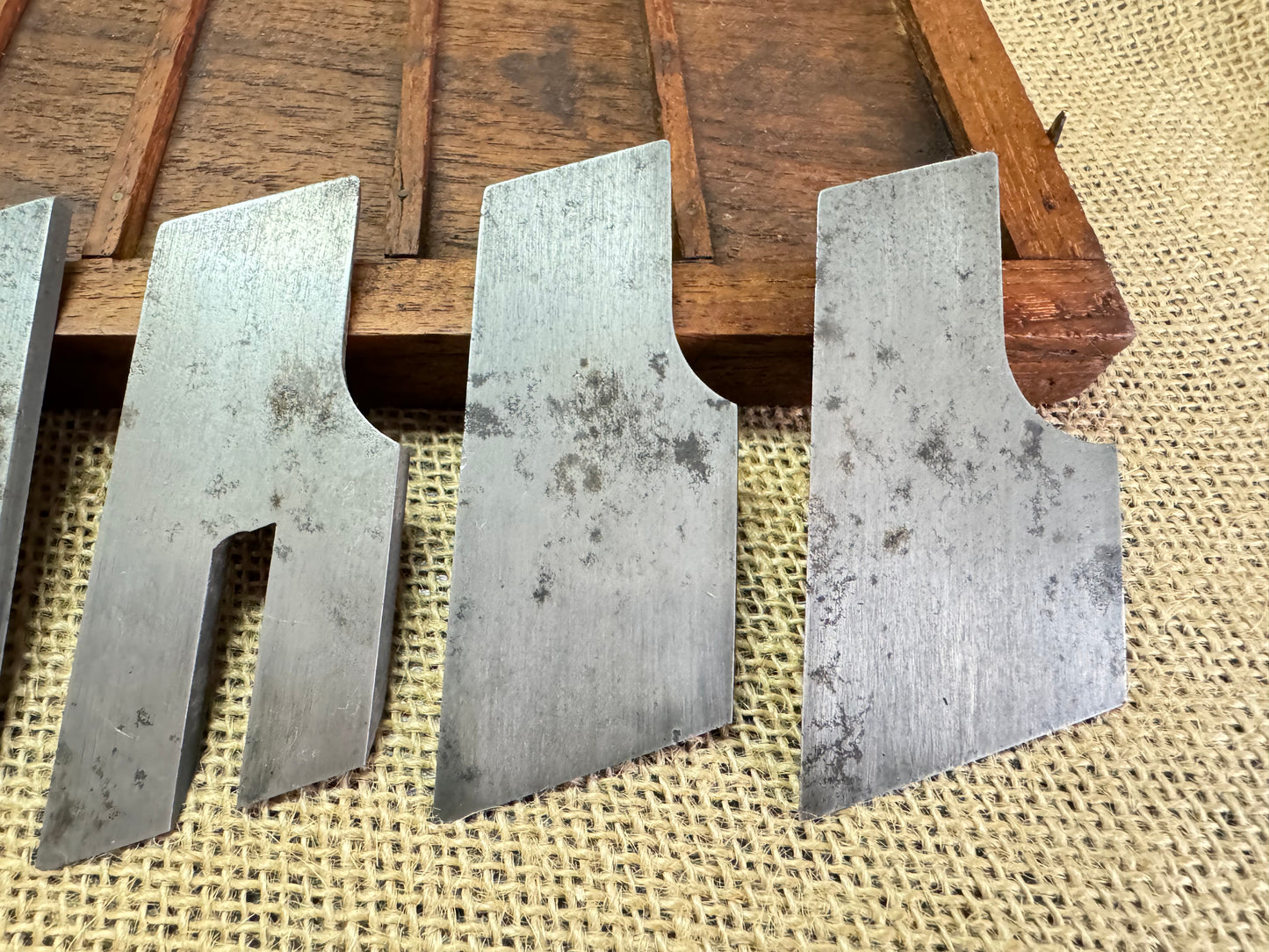 Collection of Stanley No 46 Skew Iron Plough Plane Cutters